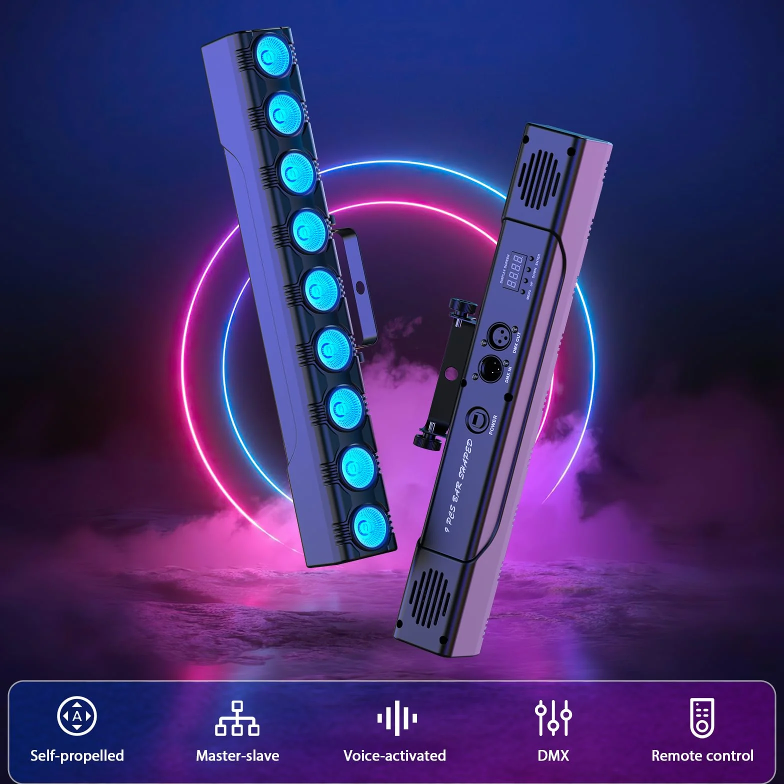 4 PCS LED Wallwasher,9 x 6W RGBW Barra LED,Luces Escenario DMX 512 con Control Remoto Iluminación Estroboscópica para DJ Bar,fiestas exterior,Discoteca,Jardín Decoración,Halloween,Navidad
