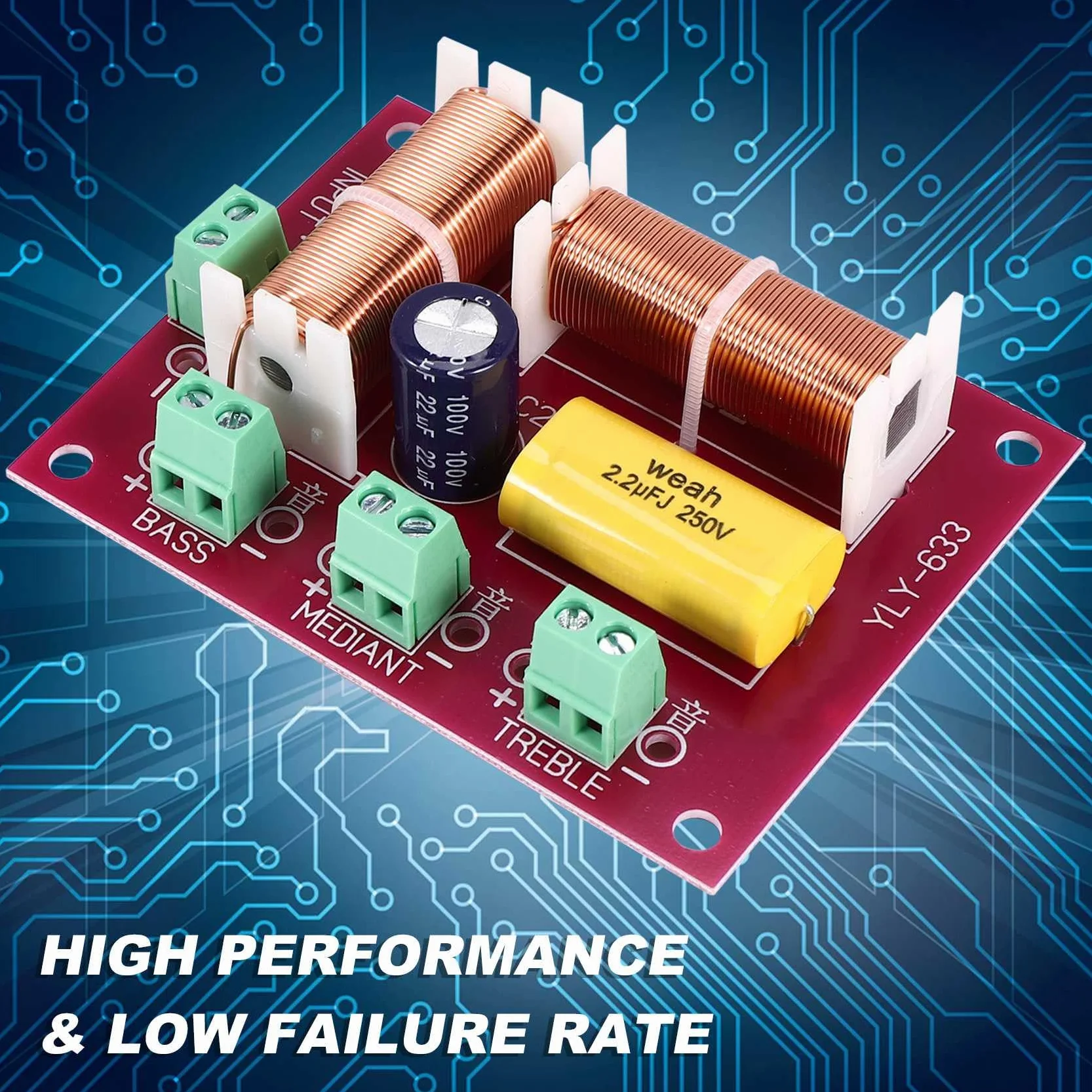 200W 3 Vías Altavoz Crossover Frecuencia Divisor Filtro Agudos Medios Graves