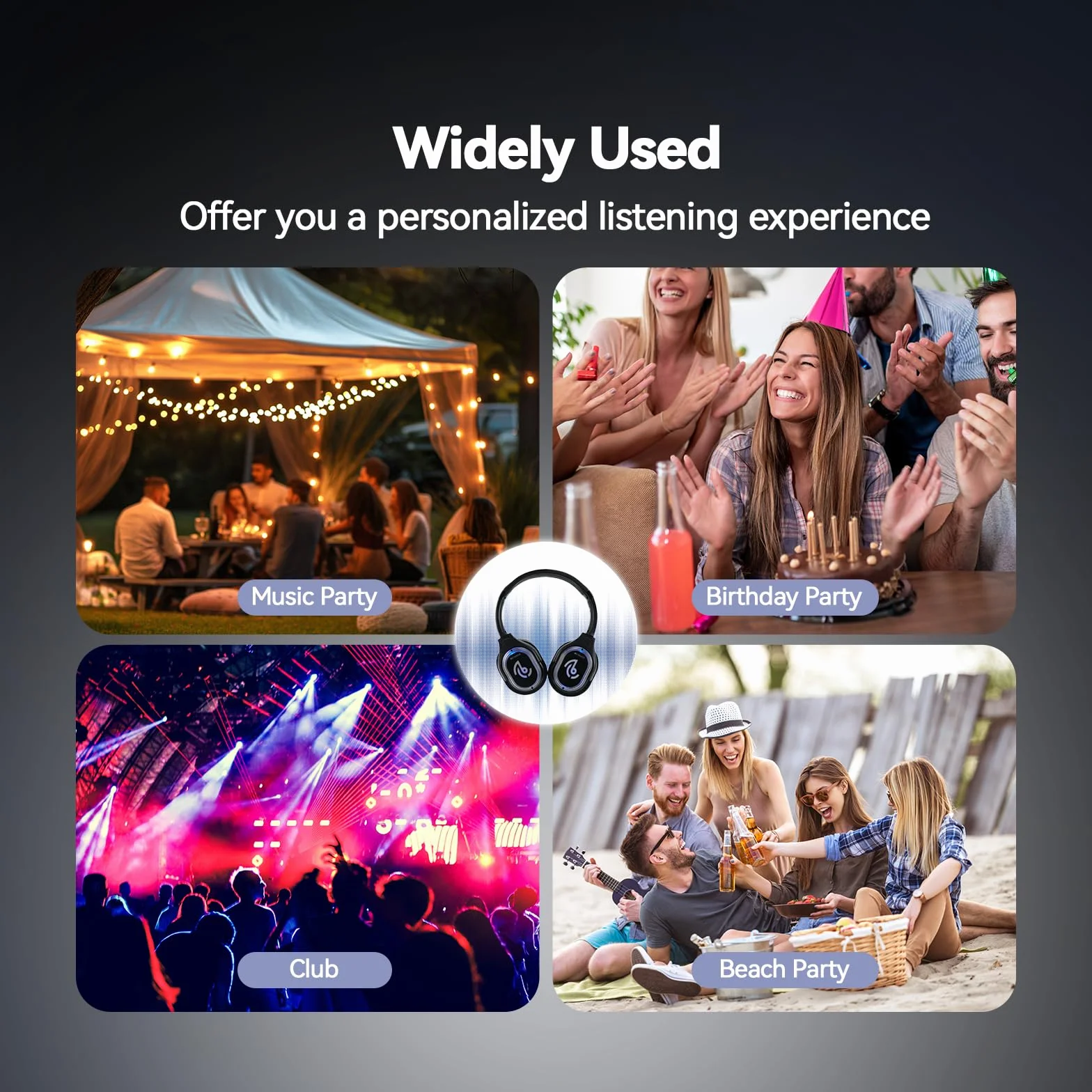 Retekess TA004 Auriculares Silent Disco, Silenciosos de Discoteca para Fiestas de Baile por Noche, Auriculares con Receptor de Audio para Familia, Fiestas de Baile por Noche