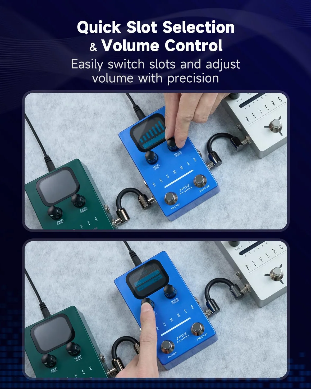 FLAMMA FF02 - Pedal de guitarra para máquina de tambor, 121 ranuras de tambor, 11 géneros musicales, ritmo personalizable, E/S estéreo para uso en vivo y estudio