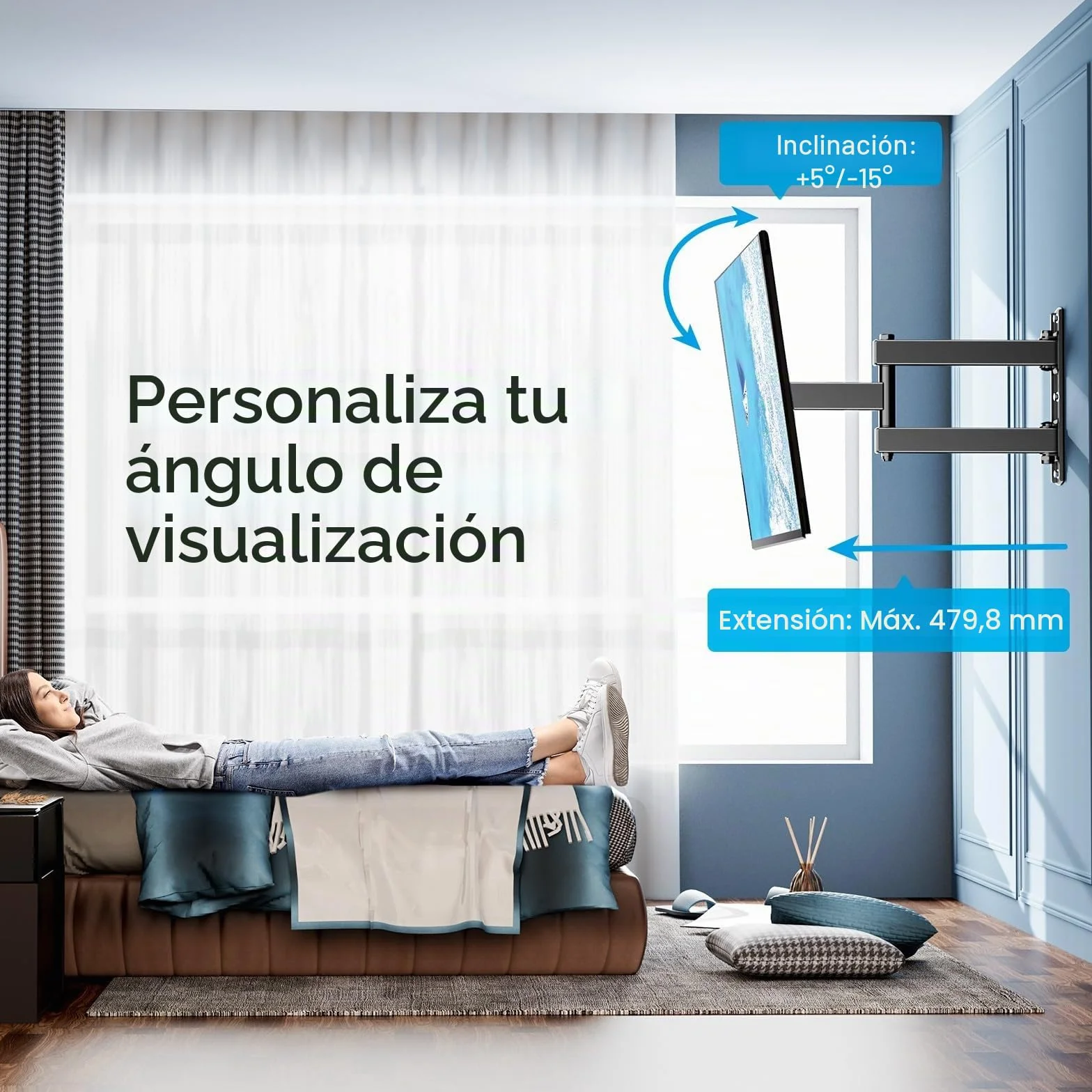 PERLESMITH Soporte TV Pared Inclinación Orientable Extensión 26-60 Pulgadas 35 kg VESA 400x400 mm