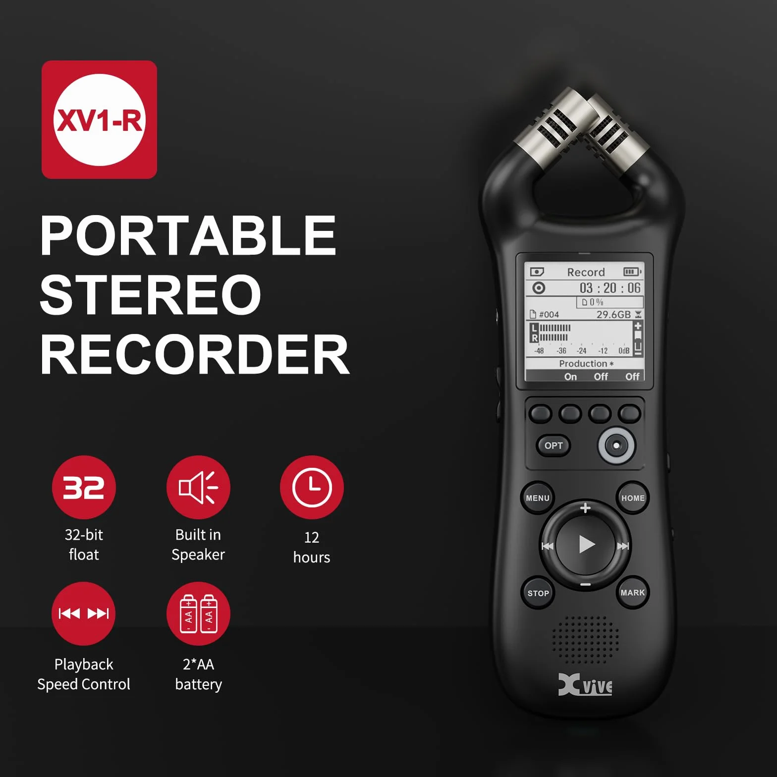 Xvive Grabadora estéreo portátil XV1-R e interfaz de audio (flotante de 32 bits)