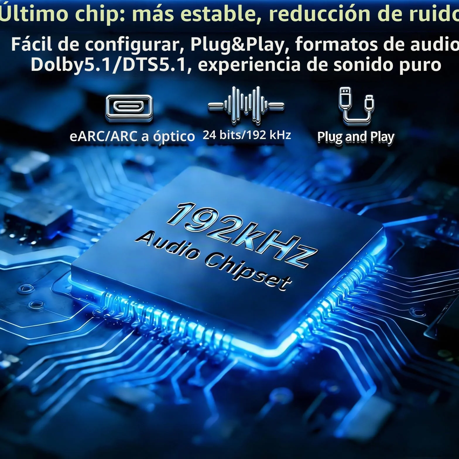 eSynic Extractor de Audio eARC ARC 192kHz HDMI a Óptico con Cable HDMI y Óptico compatible con 5.0 y 2.0 para HDTV