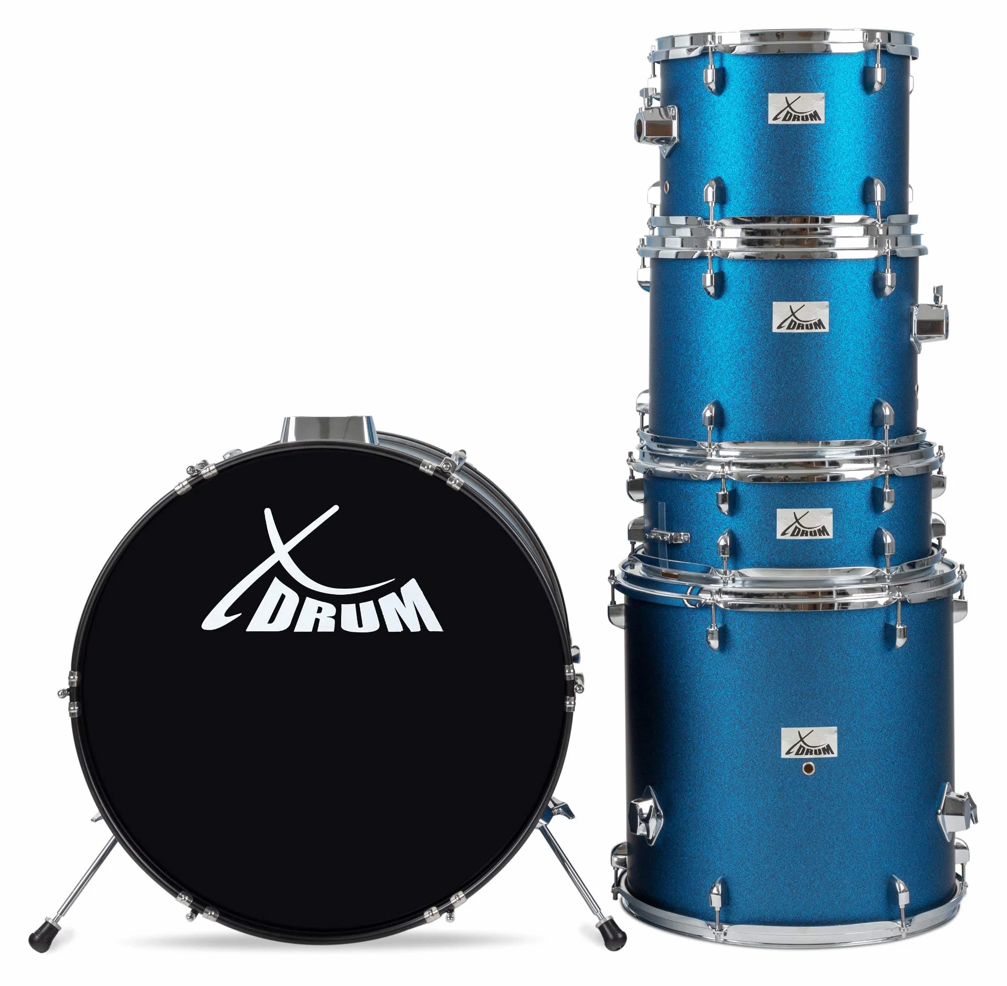 XDrum Semi 22" Standard Batería Satin Blue Sparkle - 22" BD, 12" TT, 13" TT, 16" FT, 14" SD - incl. Escuela - Azul