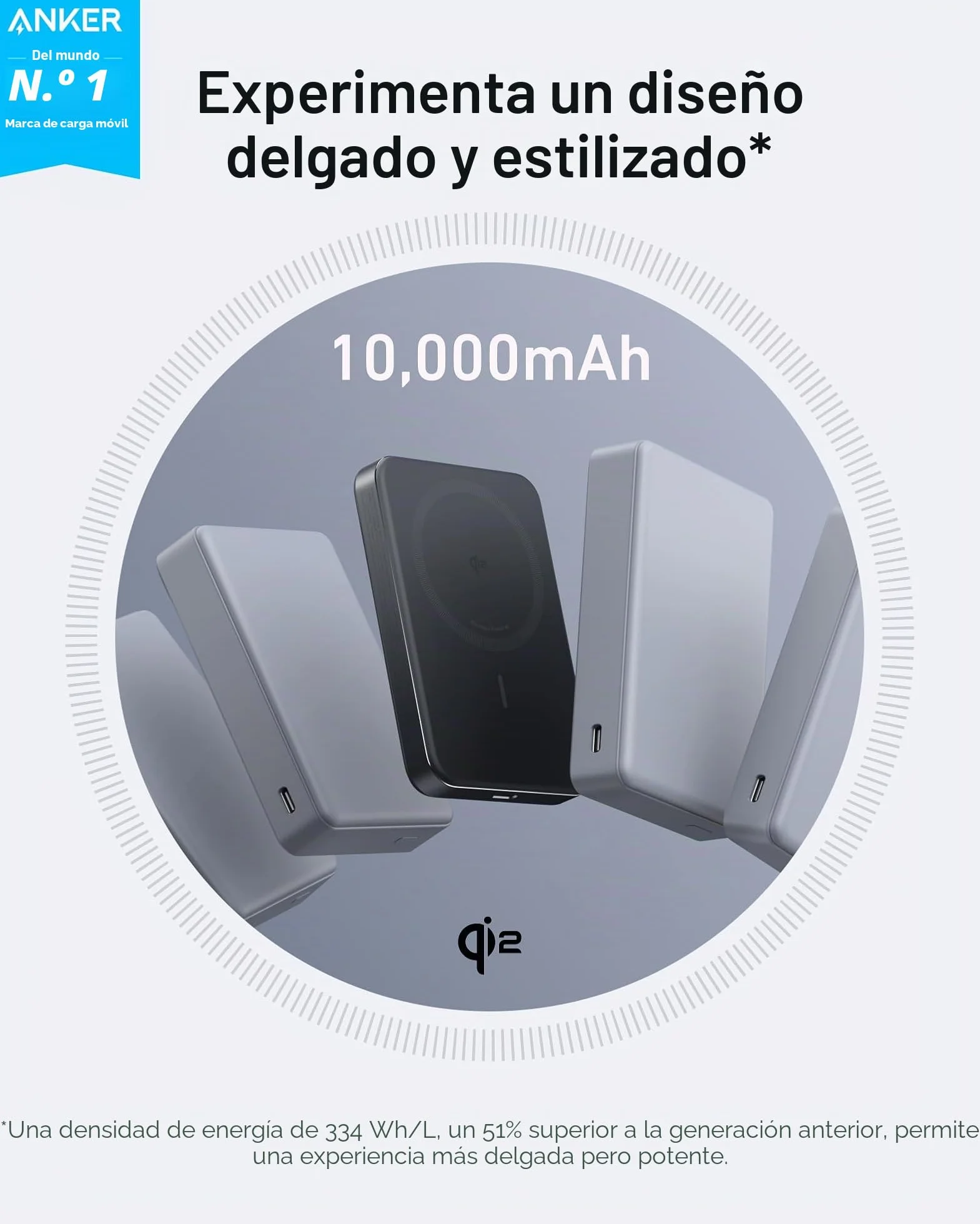 Anker MagGo Power Bank, Batería magnética ultradelgada de 10000 mAh, Certificado Qi2, Cargador Portátil 15 W, Cargador Compatible con MagSafe, diseño ergonómico, para iPhone 17/16/15/14 Series