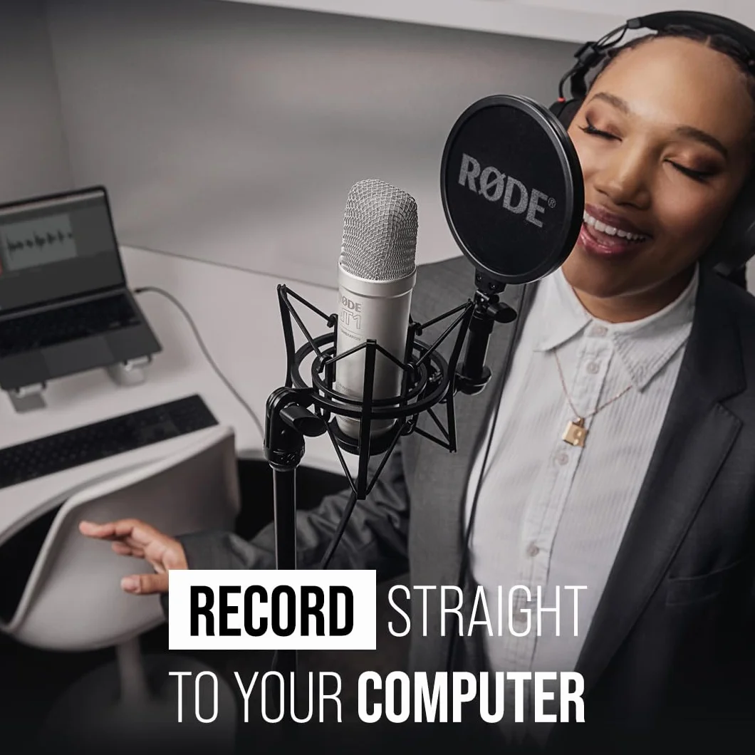 RØDE NT1 5a generación el micrófono con Condensador y Gran diafragma, Salidas XLR y USB, Soporte antivibraciones y Filtro antipop para grabación Vocal, producción Musical y de podcasts (Negro)