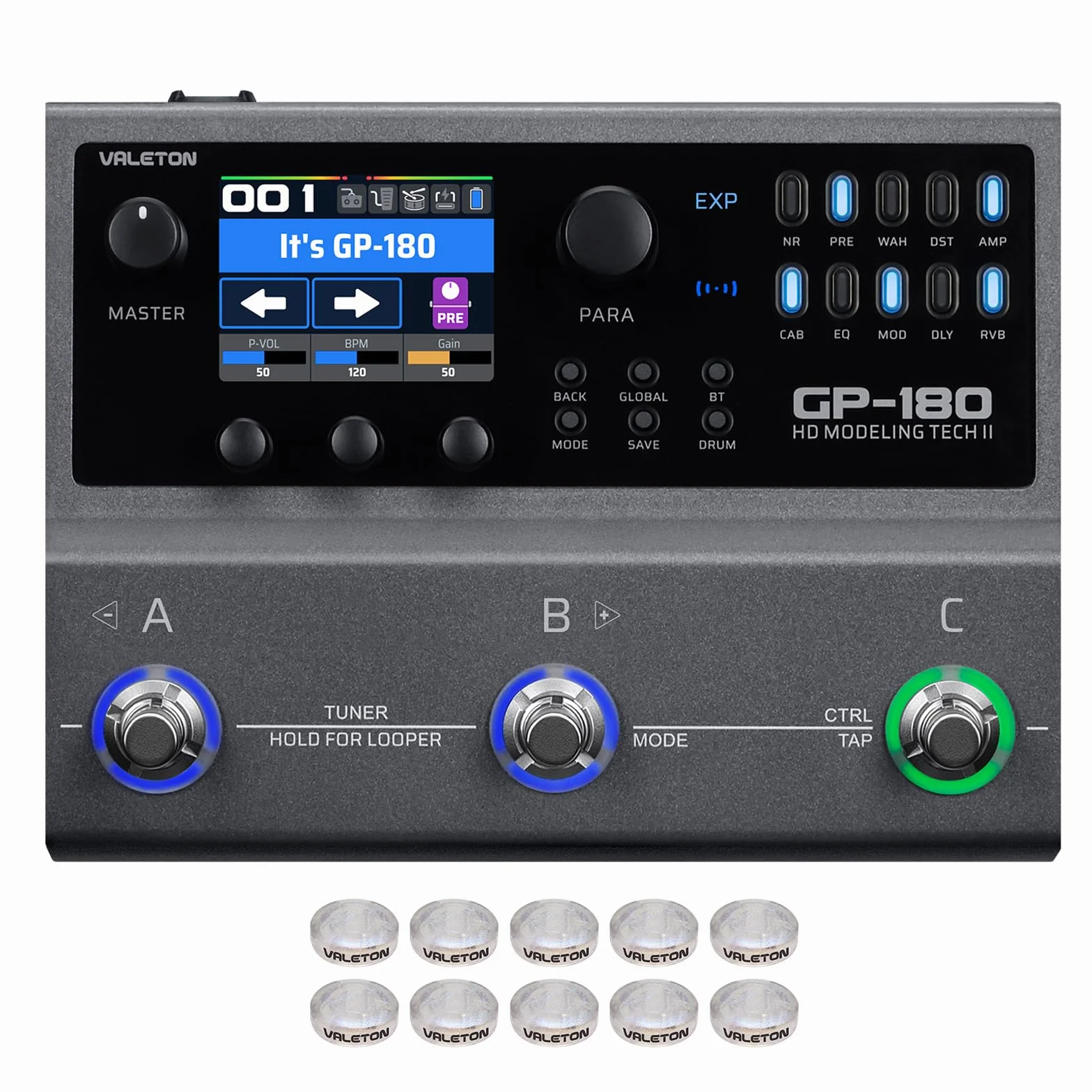 VALETON Procesador multiefectos para guitarracon modelado HD, 200+ efectos, soporte IR y NAM, looper, caja de ritmos, interfaz de audio USB GP-180