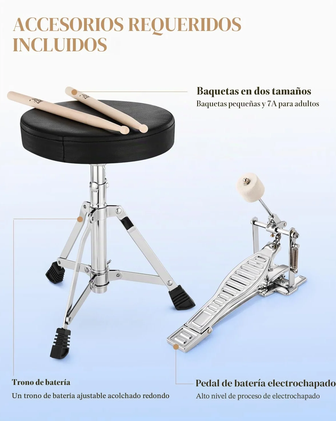 Eastar Batería Junior de 3 Piezas 14 Pulgadas, Juego de Batería para Niños con Trono, Platillo, Pedal y Baquetas, Azul EDS-180Bu