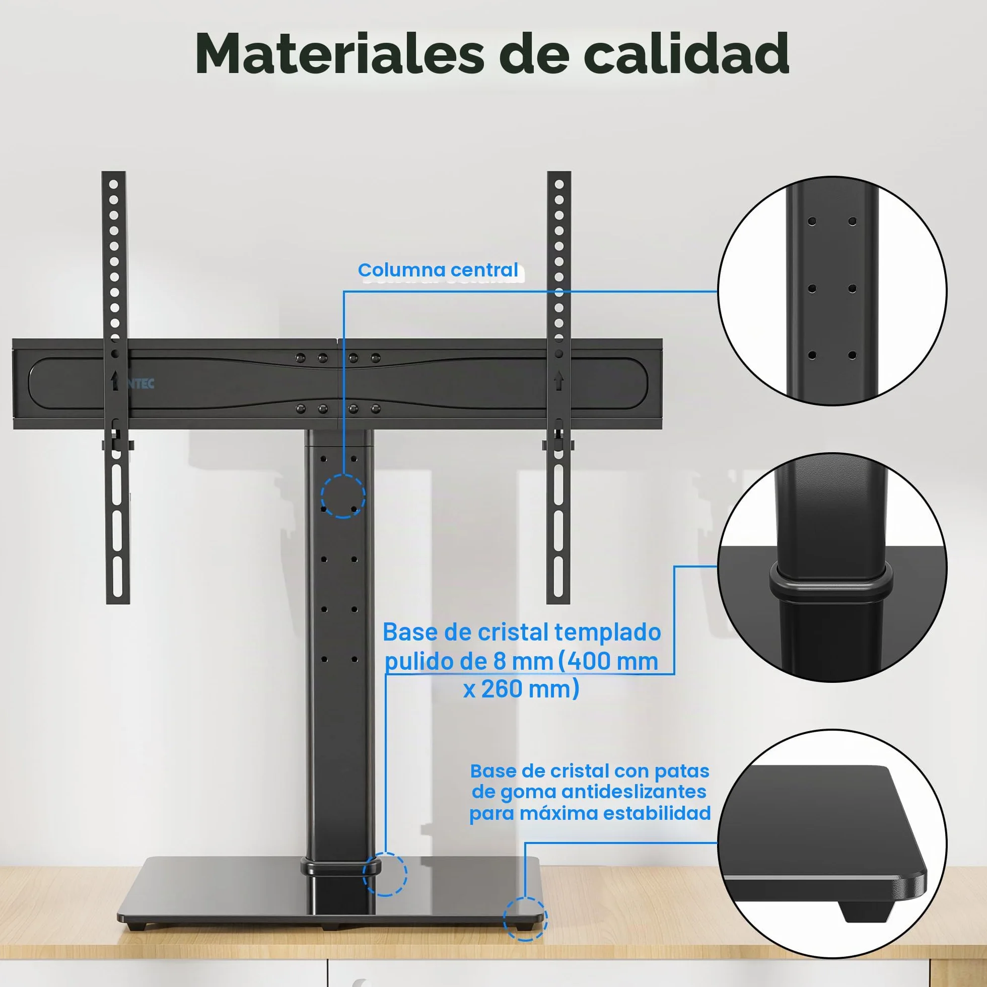 BONTEC Soporte TV Pie de Sobremesa Universal 32-65 Pulgadas Plasma Curva, Altura Ajustable 45 kg VESA 600x400 mm