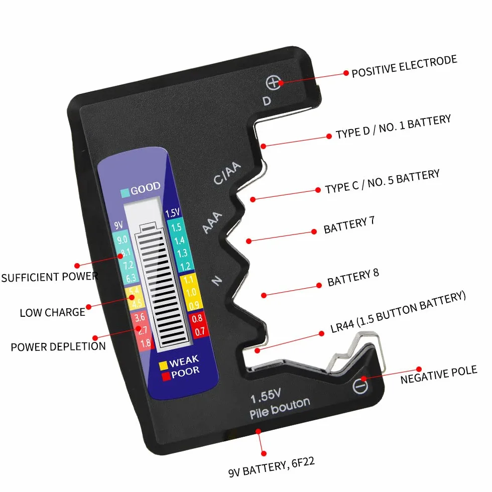 DollaTek 1.5V 9V Batería Digital AA AAA LR44 Probador Universal Capacidad De Batería De Litio Comprobador De Fuente De Alimentación Herramientas De Medición - Negro