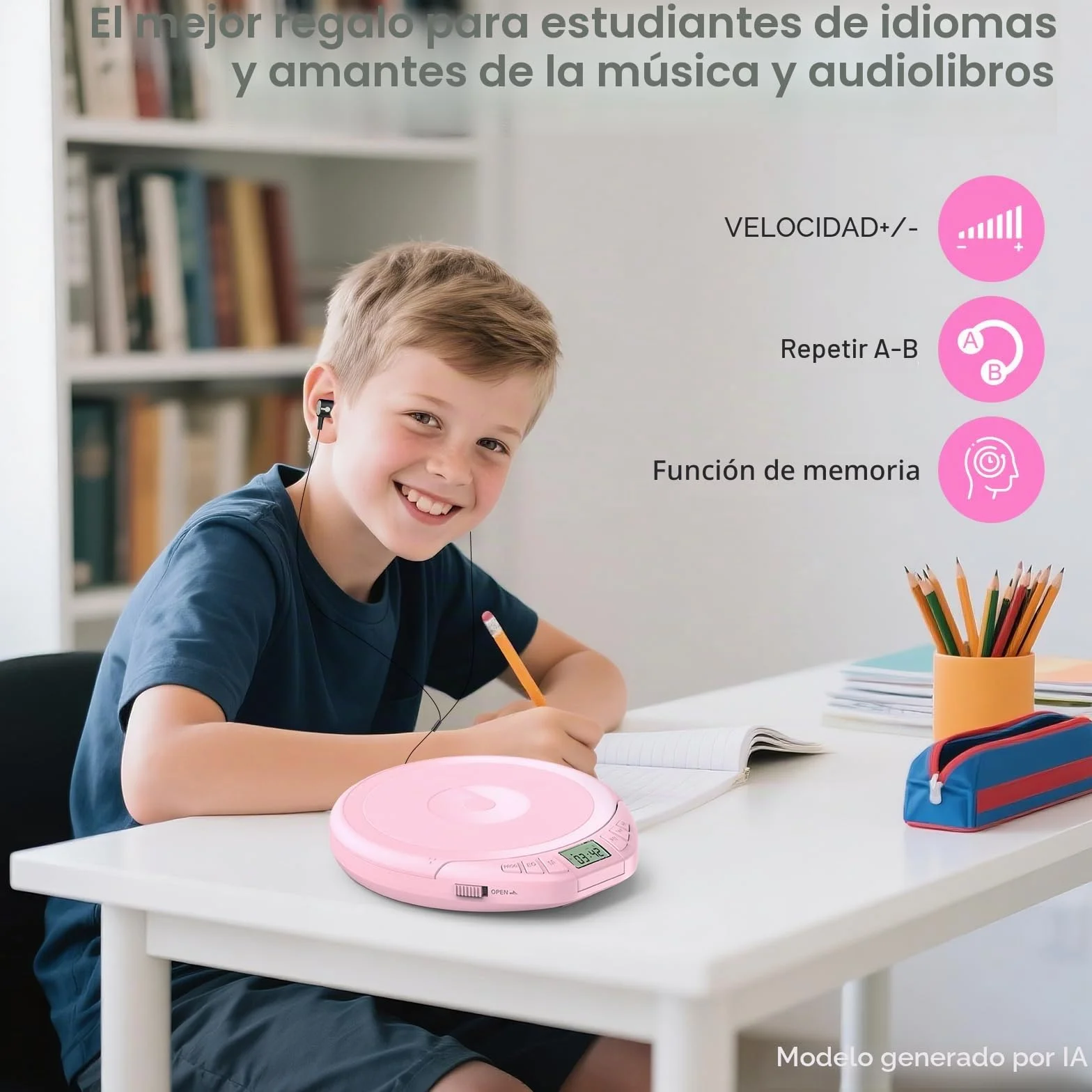 Gueray Reproductor de CD Portátil con Pantalla LCD Protección Anti-Saltos HiFi Rosa