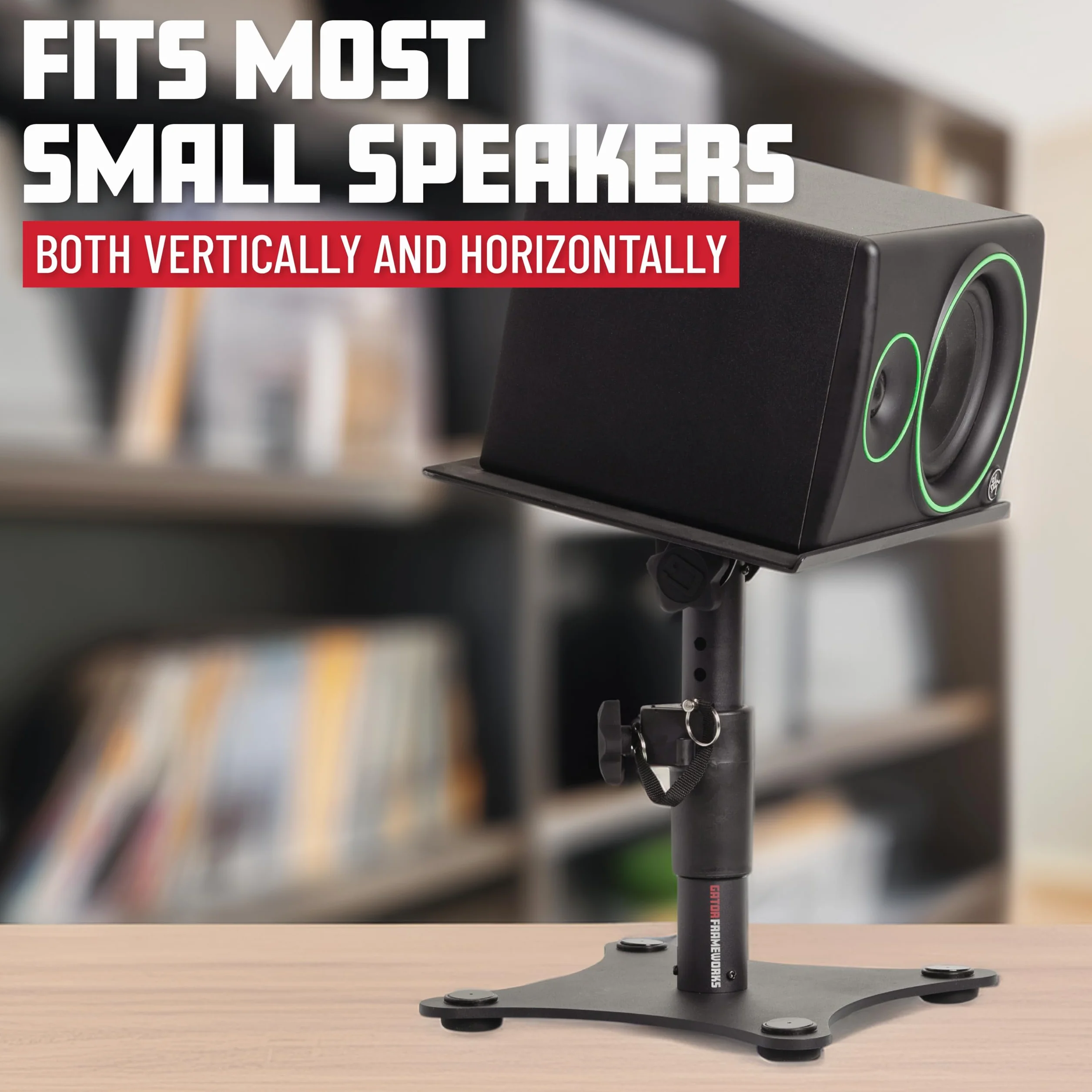 Gator Frameworks Soportes de Estudio y para Altavoces de Escritorio con Superficie Acolchada de Espuma EVA, ángulo Ajustable de 0° a 15° - Juego de 2 (GFWSPKSTMNDSK)