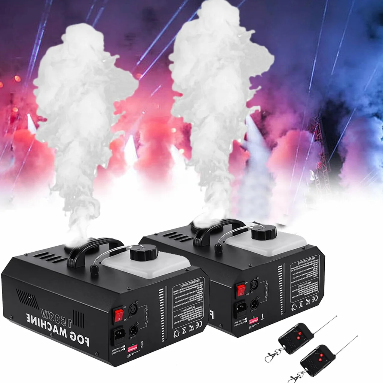 Ridgeyard 2 paquetes de máquina de humo de 1500W con mando a distancia inalámbrico DMX para boda, fiesta, teatro, Halloween, Navidad, y tanque de 2L, alcance de neblina 10-100m²