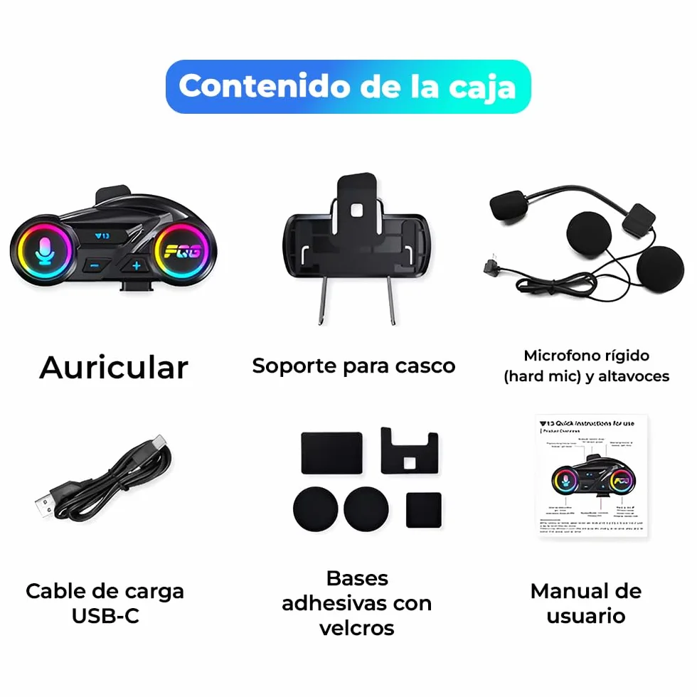 Auriculares Casco Moto Bluetooth 6.0, Auriculares Manos Libres, Doble Conexión, Cancelación de Ruido, Respuesta automática, Batería 20 h, Asistente de voz, Resistente al agua - No Intercomunicador.