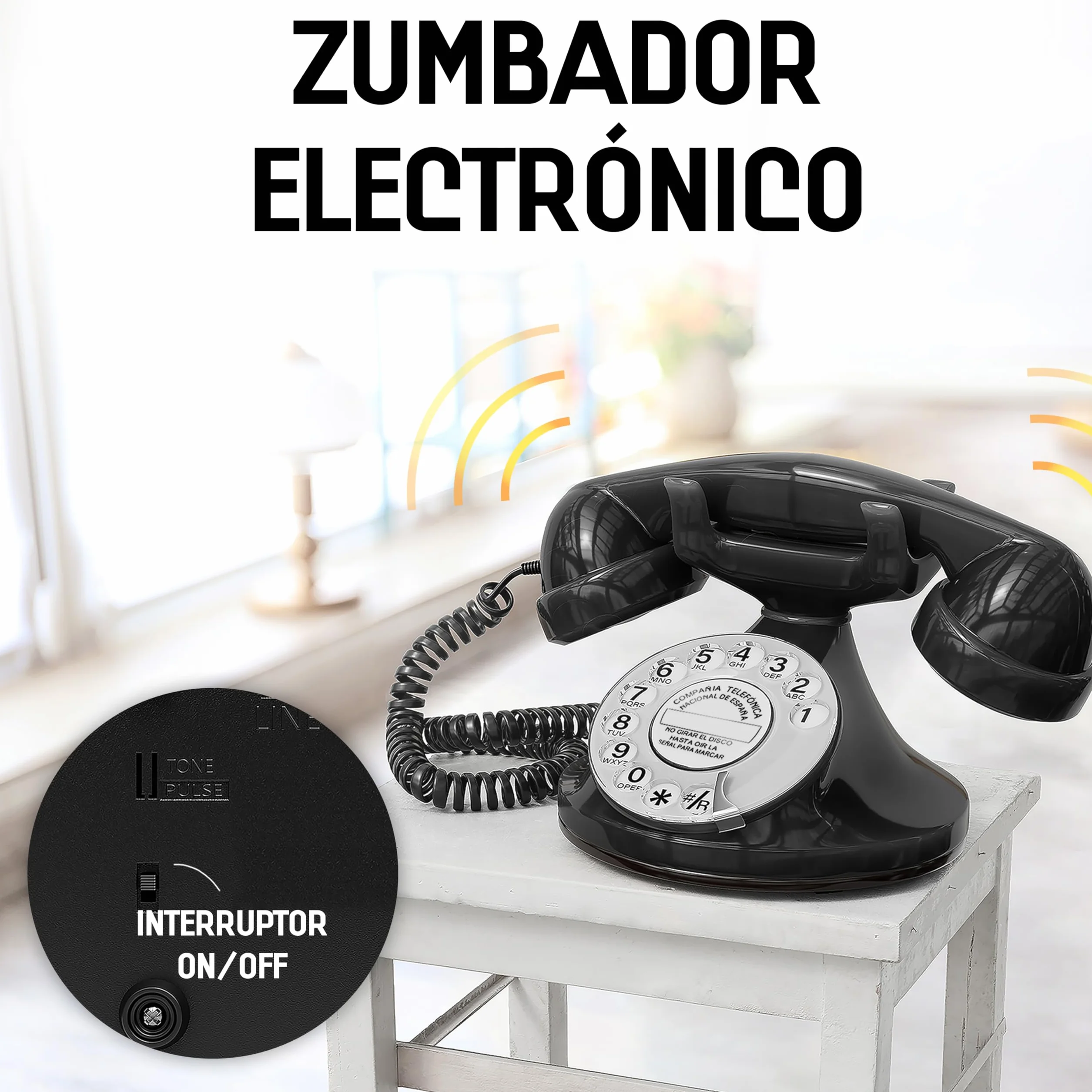 FunkyFon Cable Teléfono Fijo Retro Vintage Antiguo Clásico para Casa Negro