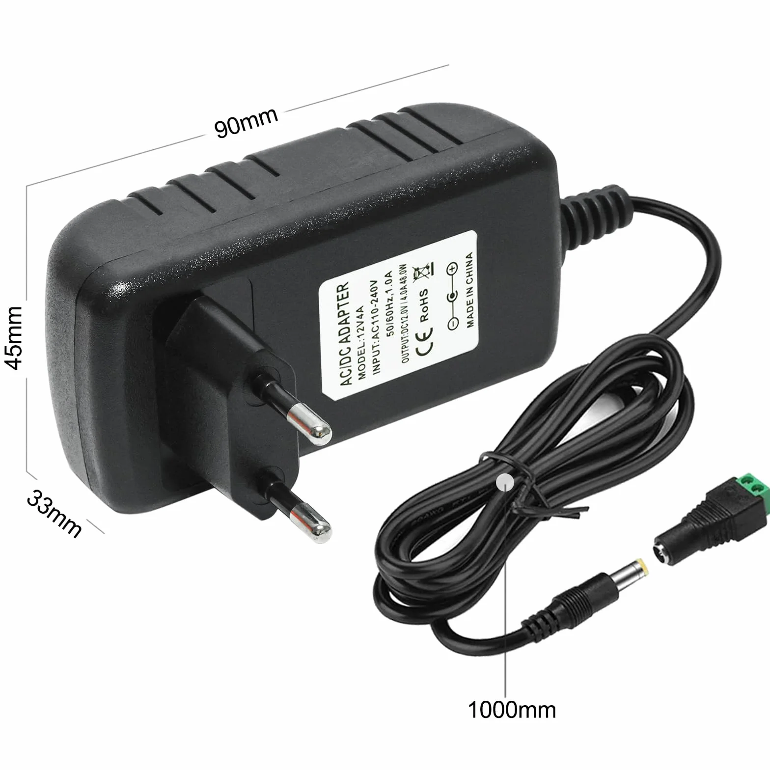 12V 4A Adaptador de Corriente Transformador 48W Fuente de alimentación 5.5 x 2.1/2.5 mm para CCTV, Cámara, Enrutador, LED Tira de luz 5050 2835
