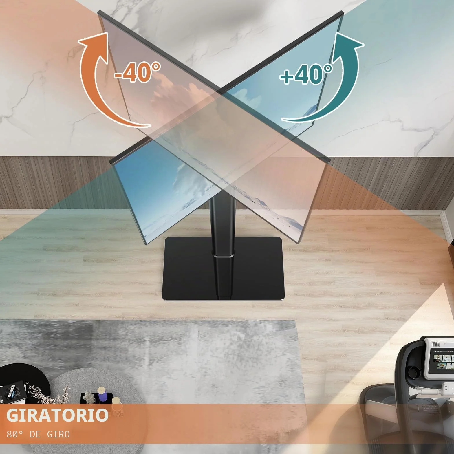 Soporte TV Pie Suelo Giratorio 80° Altura Ajustable para TV LCD LED OLED 27-65 Pulgadas VESA 400x400 mm