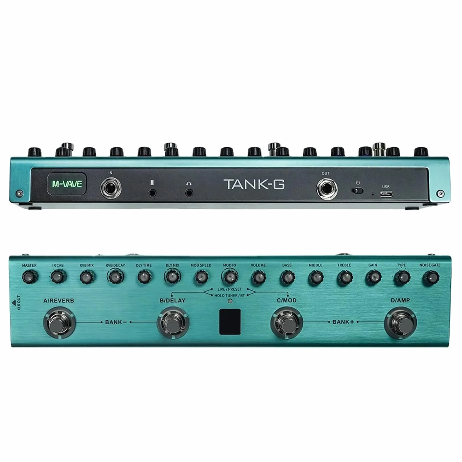 M-VAVE Pedal de guitarra TANK G V2 digital multiefecto con reverberación, retardo, MOD y amplificador, batería de litio recargable incorporada.