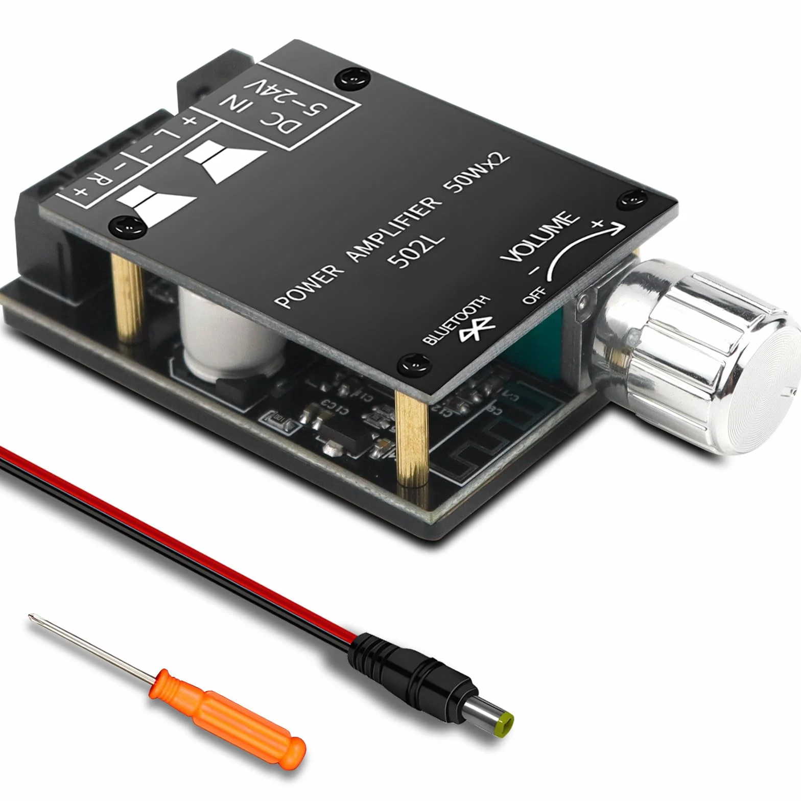 FAELNK Placa Amplificador Bluetooth 2x50W Mini Amplificador Audio Bluetooth DC 8-24V con Interruptor y Volumen Ajustable