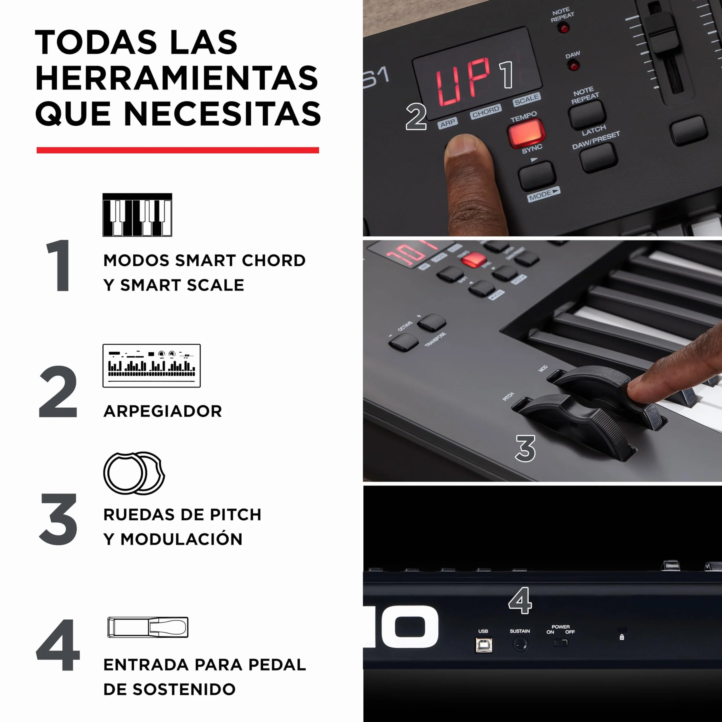 M-AUDIO Oxygen 61 (MKV) teclado controlador MIDI USB con 61 teclas, beat pads, Smart Chord, modos de escala, arpegiador y pack de sonidos de Native Instruments (integración de NKS)