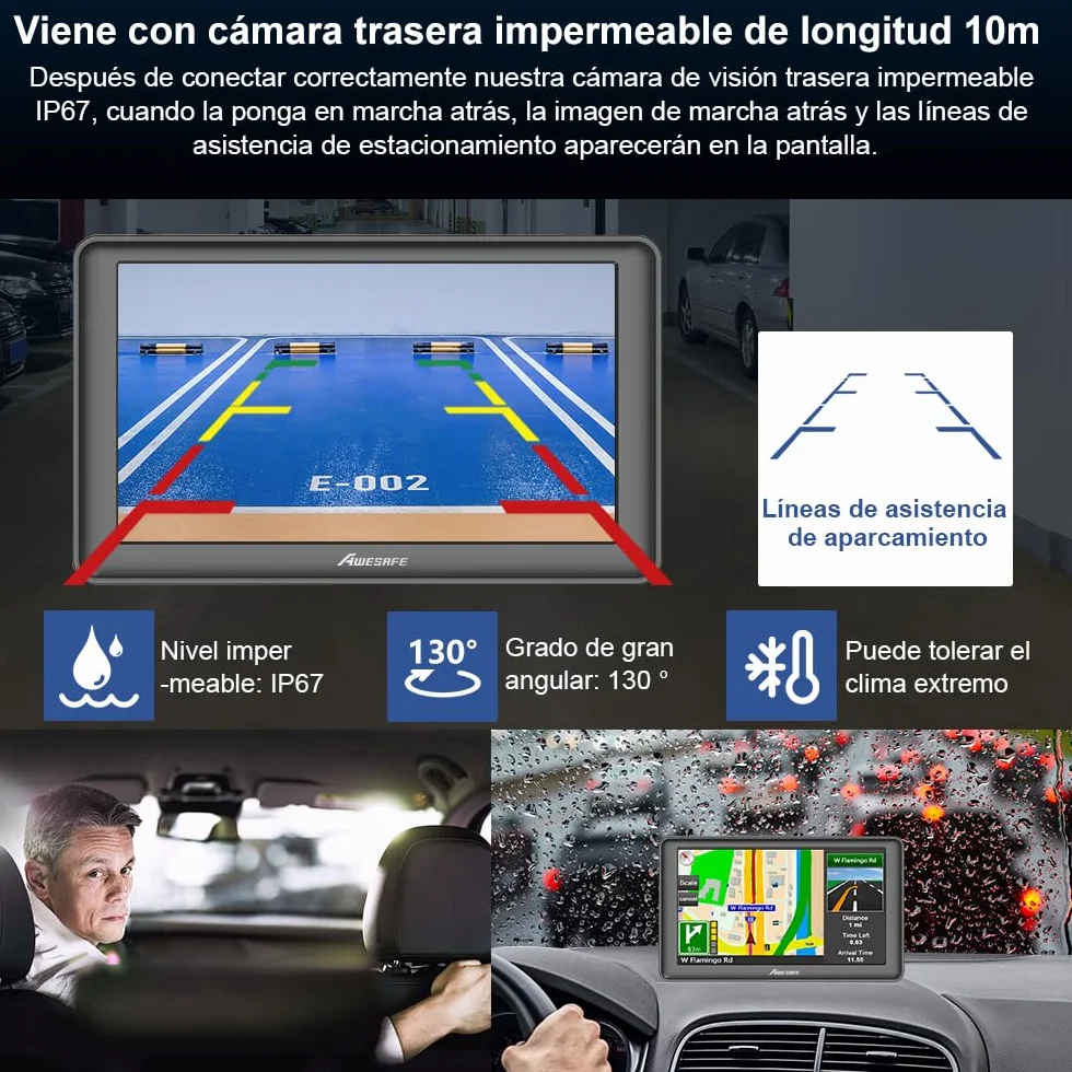 AWESAFE 7'' GPS Navigator Off Road con Cámara Trasera y Bluetooth, Mapas Europeos 48 Países