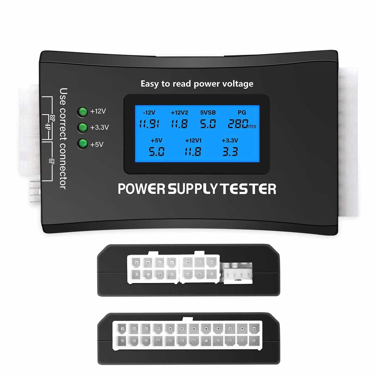 Probador de Fuente de Alimentación para PC, QIQIAZI Tester ATX con Pantalla LCD de 1,8", Compatible con ATX/ITX/IDE/HDD/SATA/BYI, Probador Digital con Alarma de Error y Luz LED