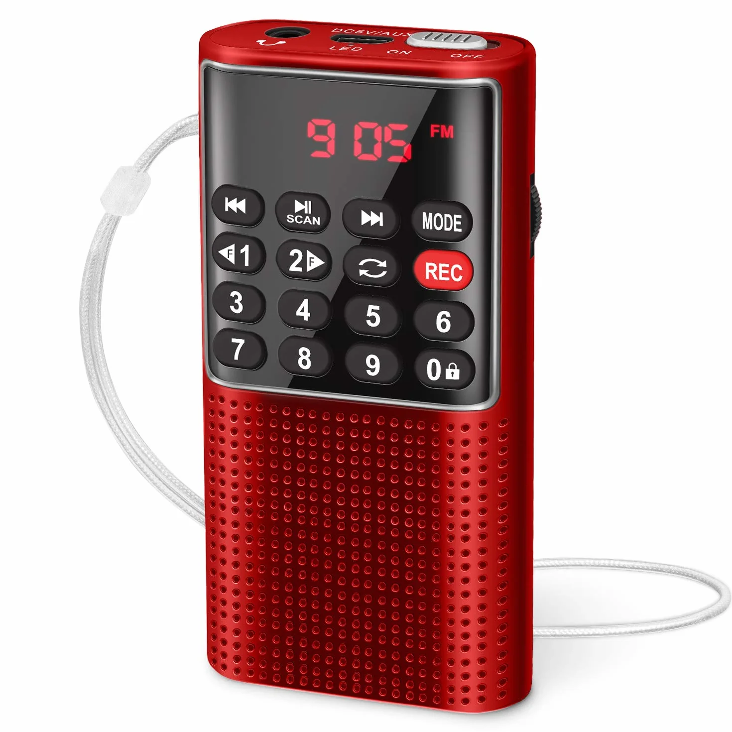 PRUNUS J-328 FM Radio Portátil Pequeña Recargable con Grabadora, Mini Radio de Bolsillo SD/TF/AUX, Reproductor de Música (Rojo)