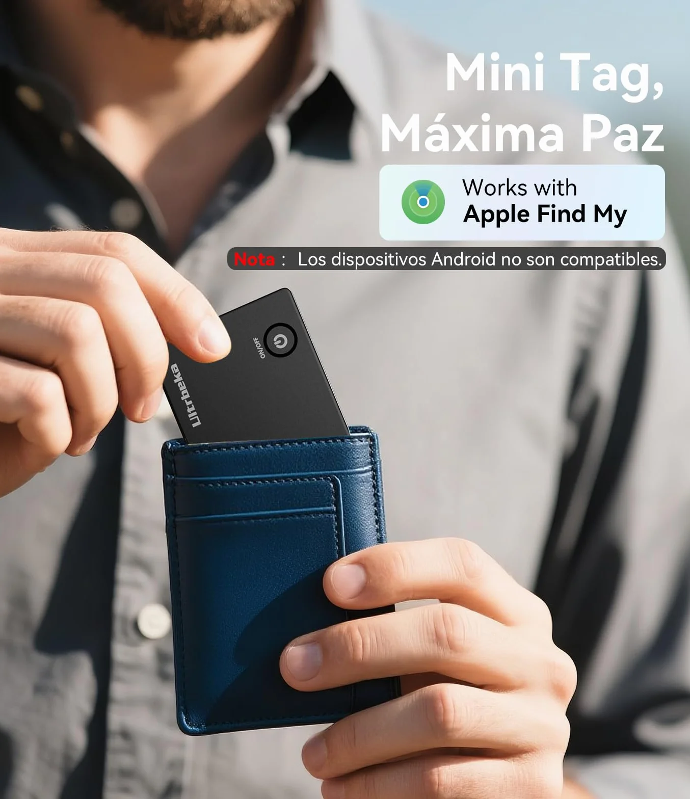 Ultra-Delgado Wallet Tracker MFi Certificado Compatible con Apple Find My | para Carteras, Llaves y Bolsos | Individual 1 Pack