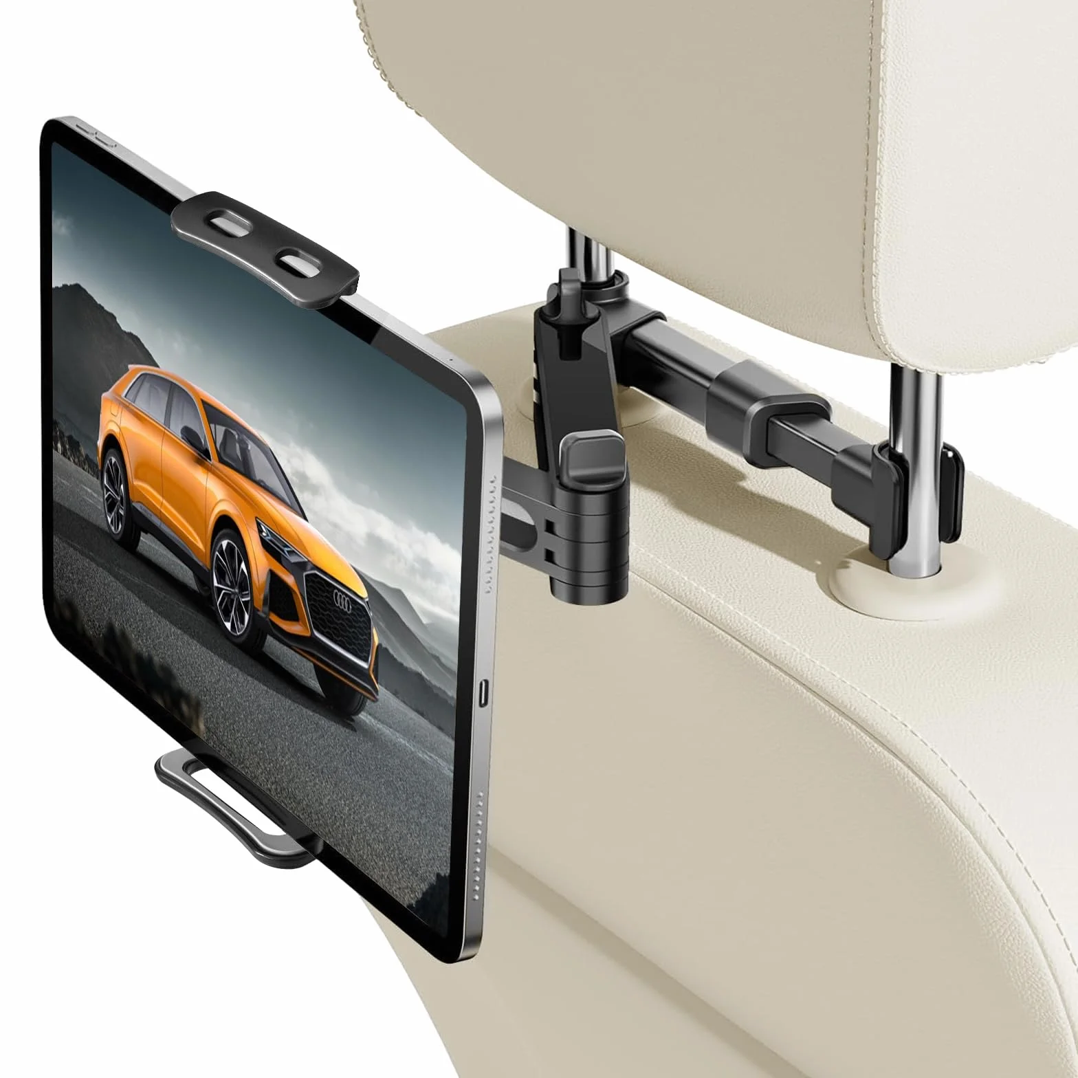 Soporte Tablet Coche Asiento Trasero, Soporte para Tableta en el Reposacabezas con Brazo Telescópico, Rotación 360°, Compatible con iPad, Switch, Móviles 4.7-13 Pulgadas, Negro
