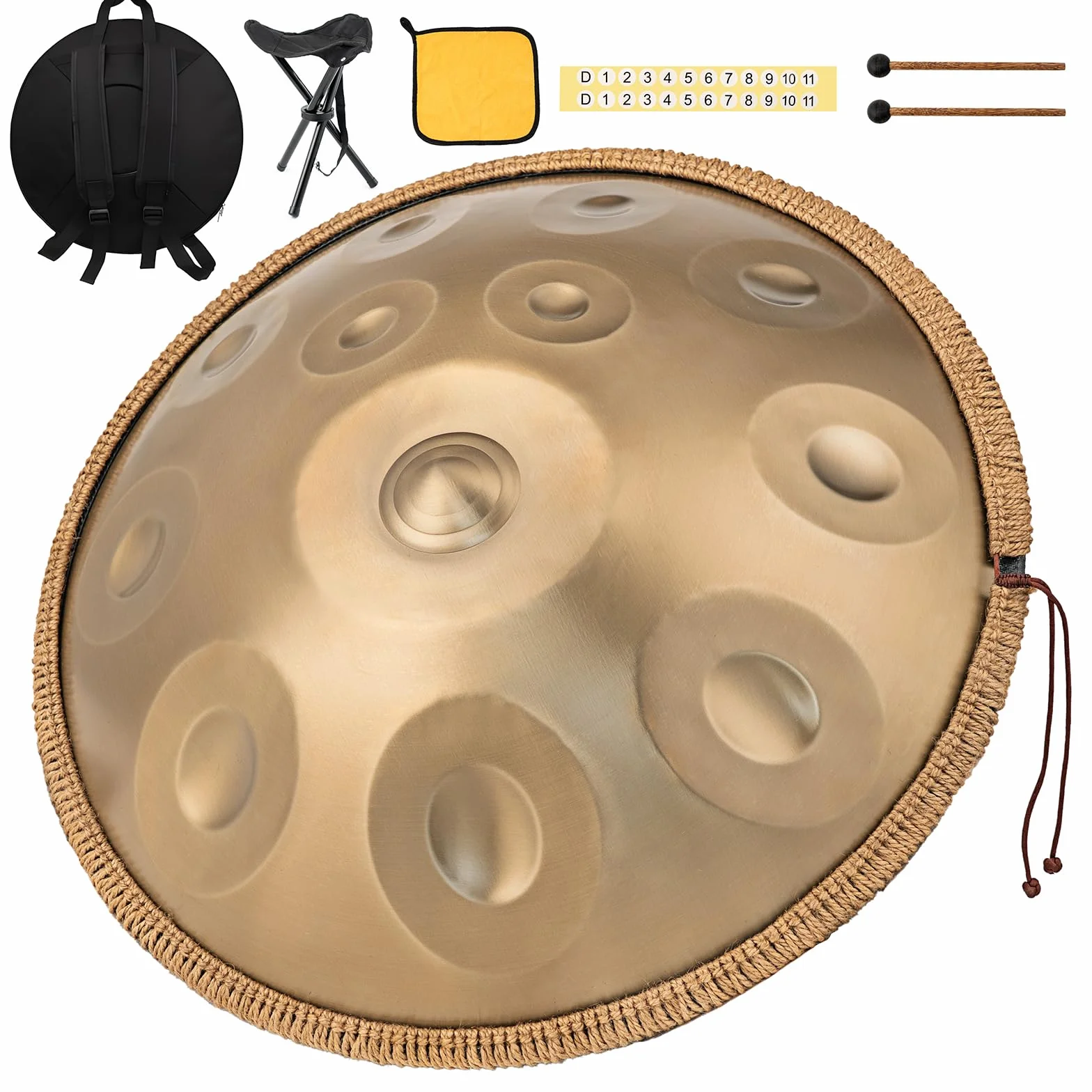 Handpan Drum Profesional Handpan 12 Notas 440 Hz 22 Pulgadas Hand pan drum D Menor Hand pan Music drum 12 notas Resonancia Cómoda Ideal para Principiantes en Sanación con Sonido, Meditación