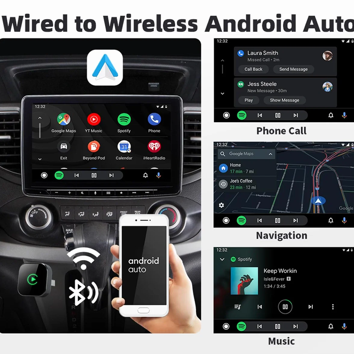 Adaptador inalámbrico CarPlay USB 2 en 1 para iPhone Android Auto, conexión automática WiFi 5.8 GHz