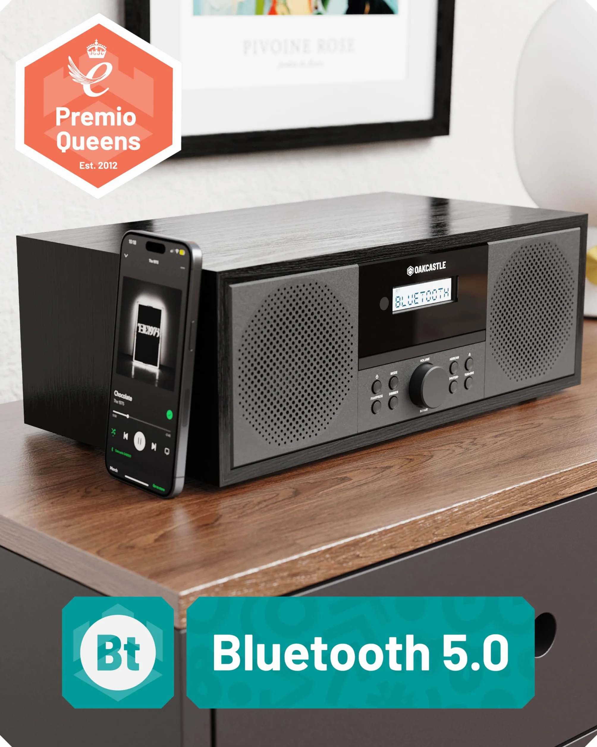 Equipo de Musica para Casa | CD Player HiFi con 60W Altavoces | Minicadenas de Musica con CD y Dab+ | Bluetooth Microcadenas de Musica | Radio FM Reproductor de CD HiFi Microcadena | OAKCASTLE DAB500