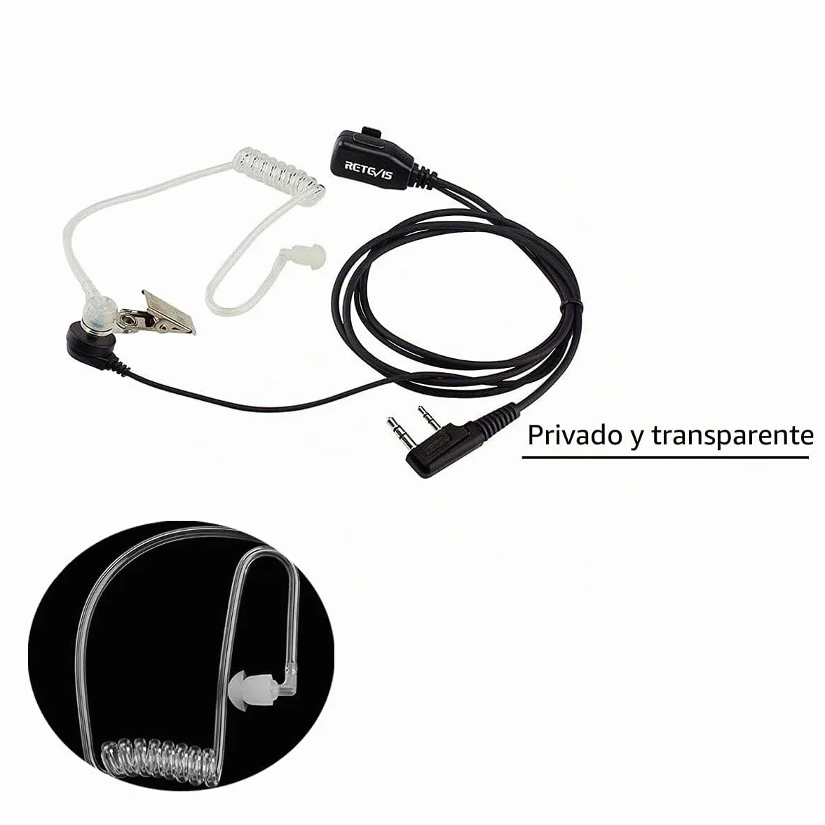 Retevis Pinganillo Walkie Talkie Compatible con Retevis RT24 RT27 RT668 RT622 Kenwood Baofeng UV-5R 888S Auricular Transparente Antirruido con Micrófono PTT Walkie Talkie Auriculars (1 Piezas)