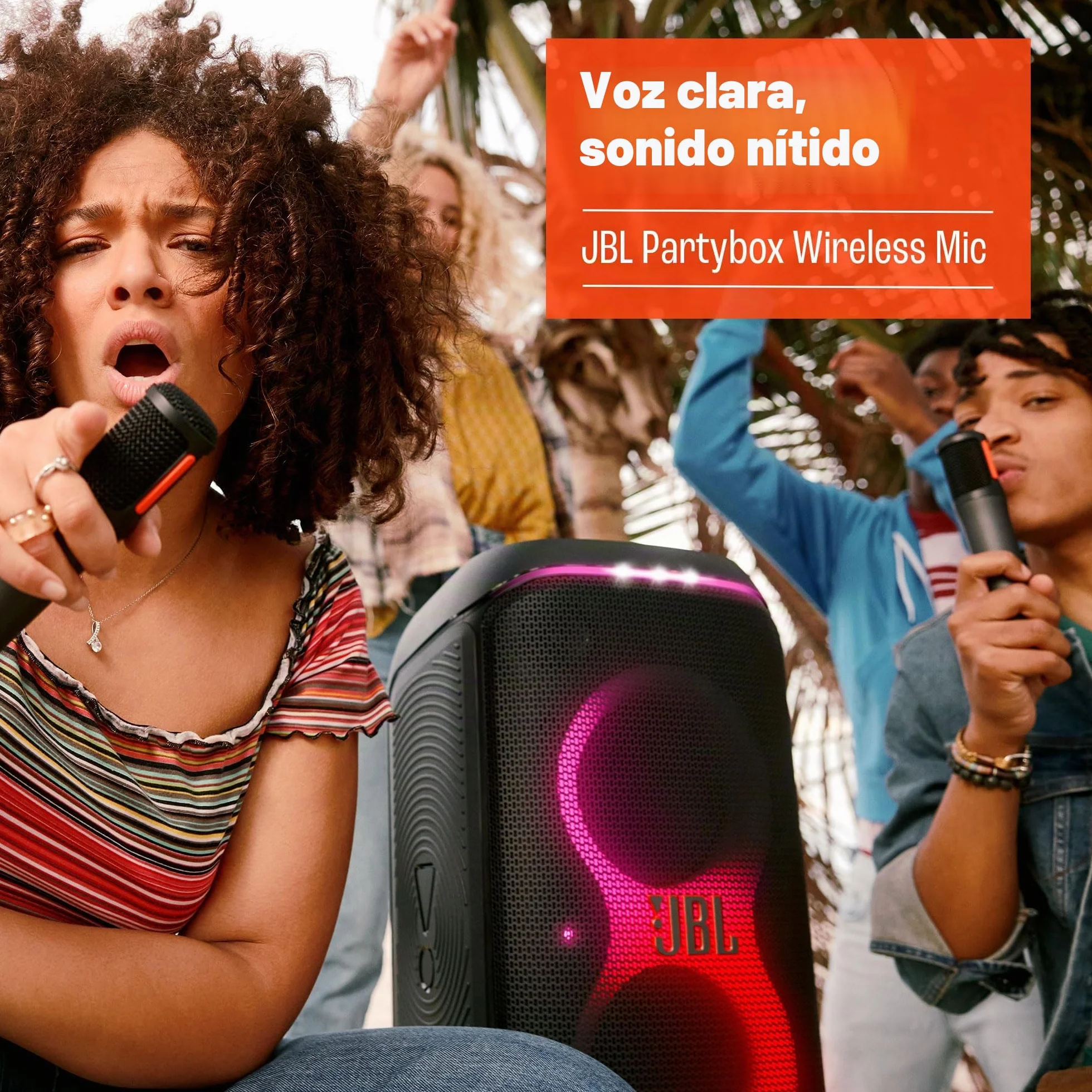 JBL PartyBox - Micrófono inalámbrico digital - 2 micrófonos, batería recargable (20 horas - 700 mAh), voz clara, sonido nítido, conexión estable de 2.4 GHz