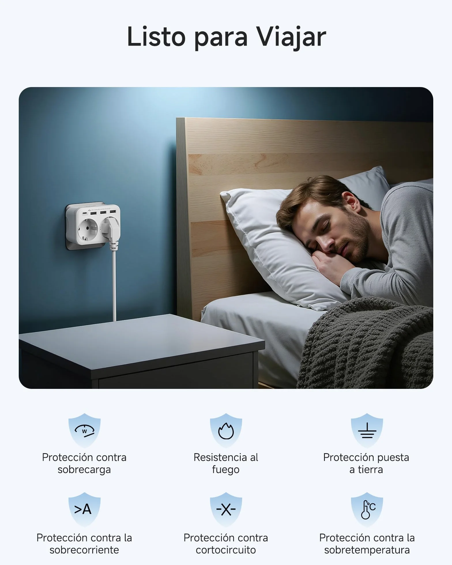 LENCENT Adaptador Enchufe USA/EE.UU, Adaptador Americano de Viaje con 3 Puertos USB y 1 Puerto USB-C, Europa Español 2-Pin a 3-Pin EEUU para México, Canada, Tailandia, Perú, Colombia, Tipo B Blanco