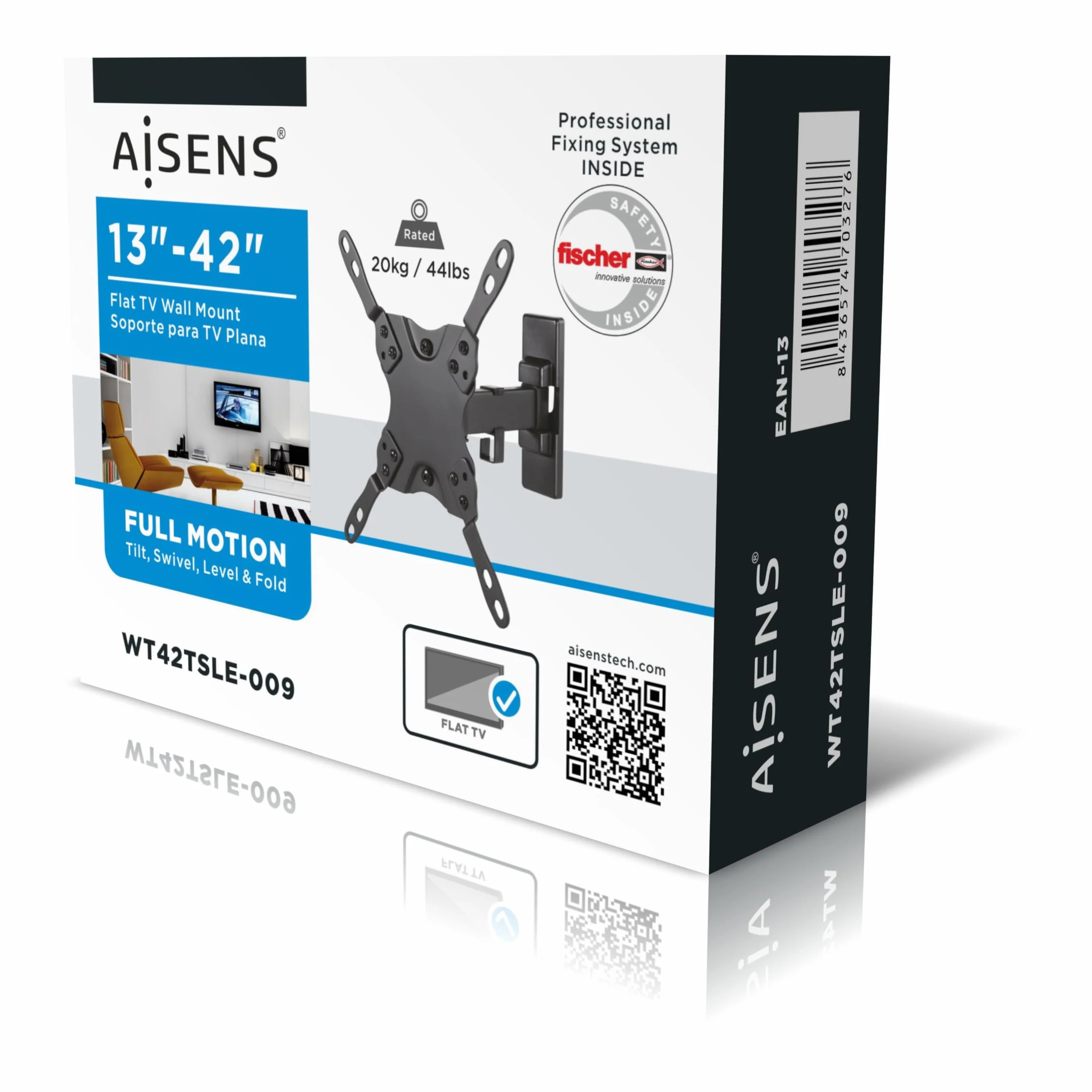 AISENS WT42TSLE-009 Soporte inclinable giratorio pared monitor TV LED 13-42" distancia 60-190mm inclinación -12º Negro