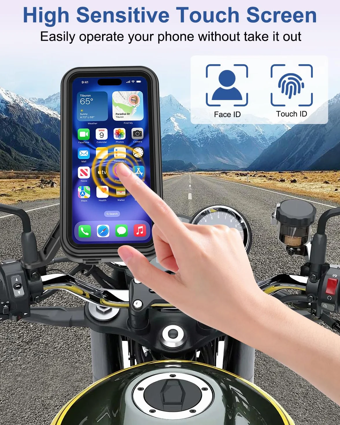 Soporte para Moto Impermeable con Liberación Rápida y Rotación 360° para Teléfono 4,7-6,9" con Pantalla Táctil