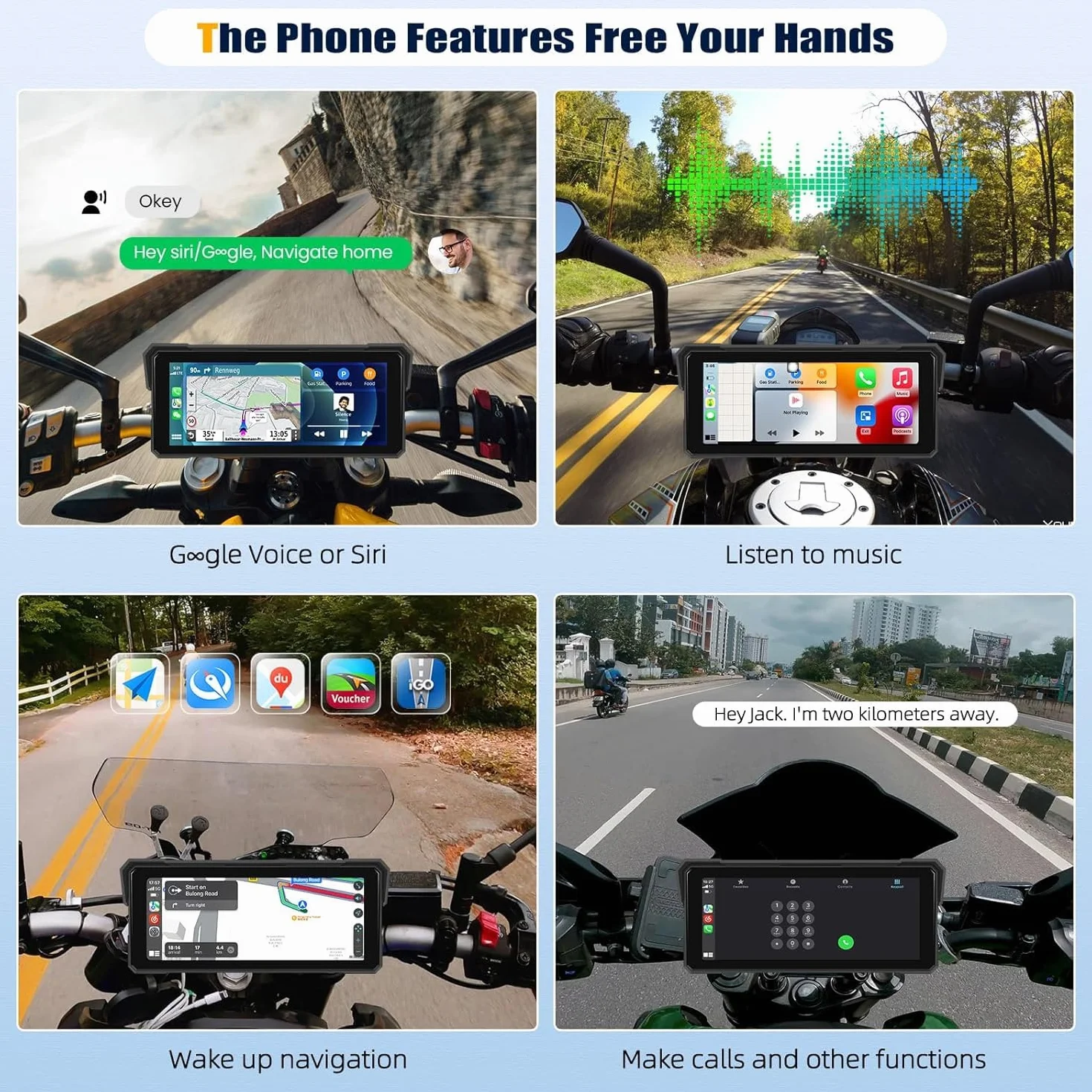 SIXTOP CarPlay Moto con CarPlay y Android Auto Inalámbricos, Pantalla Táctil Impermeable de 8,1 Pulgadas,IP68 Waterproof, Audio Bluetooth, Navegación GPS Moto con Ecualizador, Siri