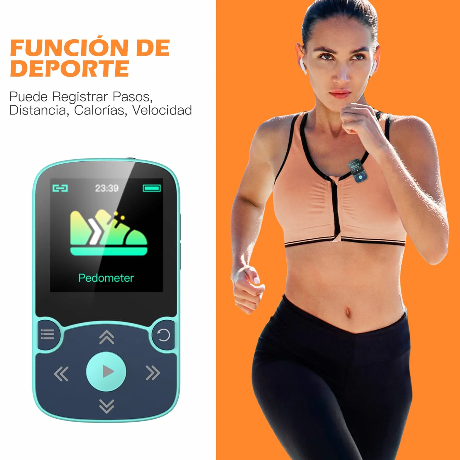 AGPTEK 32GB Clip Reproductor MP3 Deportivo Bluetooth 5.3 HiFi Sin Pérdida Radio FM Podómetro