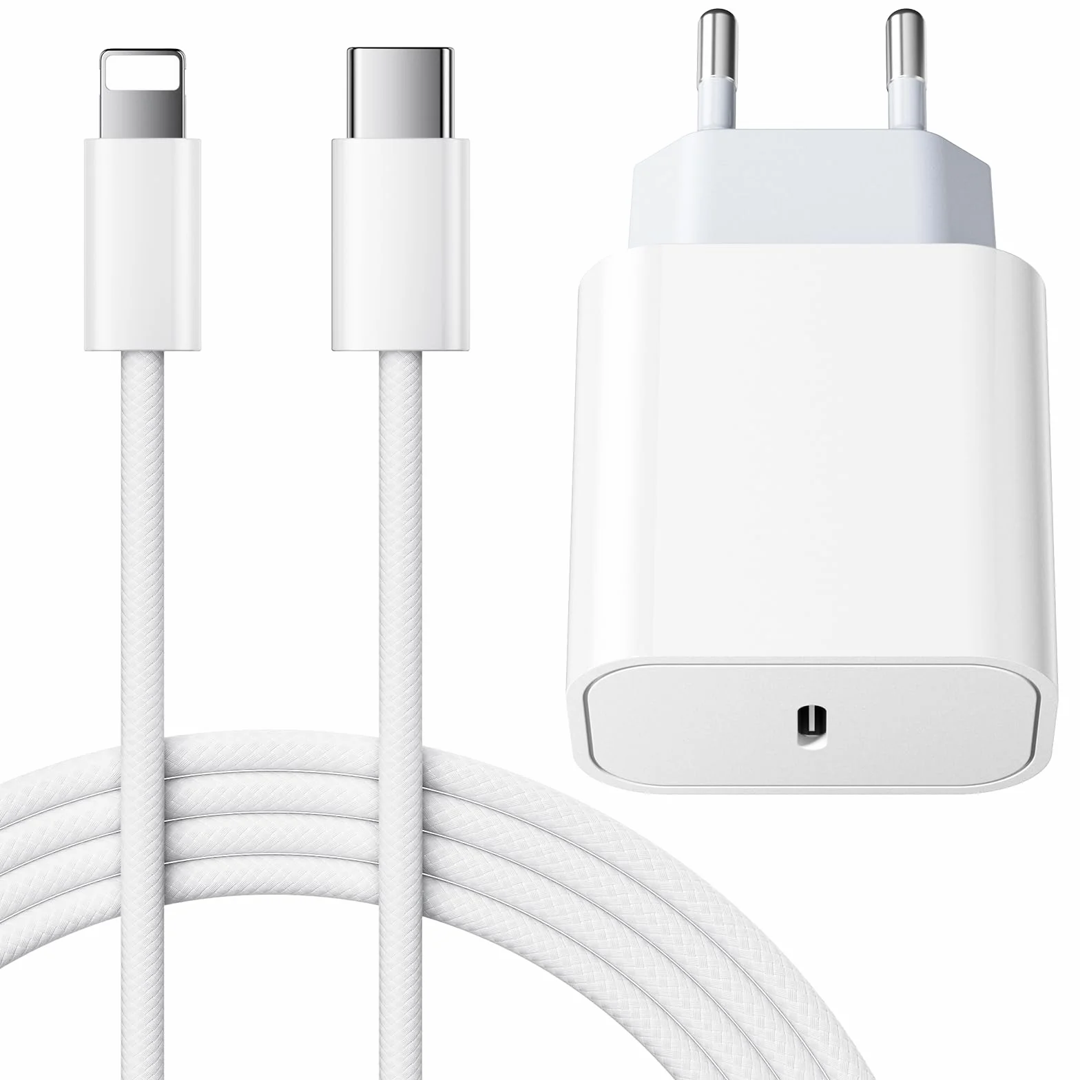 Cargador Carga Rápida 25W USB C para iPhone 14/14 Pro/14 Pro Max/14 Plus 13 12 11 SE XR X XS 8 7 con Cable 2M Blanco