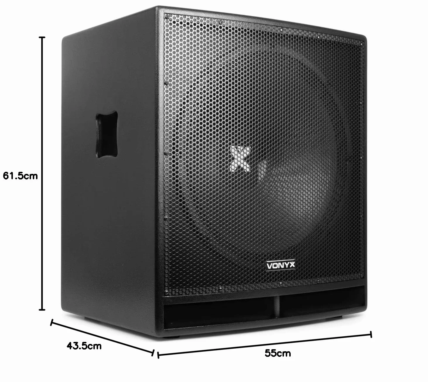 Vonyx SWP18 Pro Subwoofer PA Activo 46cm (18") (600W Potencia máx., Amplificador Integrado Filtro Paso bajo, bassreflex, Brida estandar, Carcasa MDF, Tomas XLR y RCA)