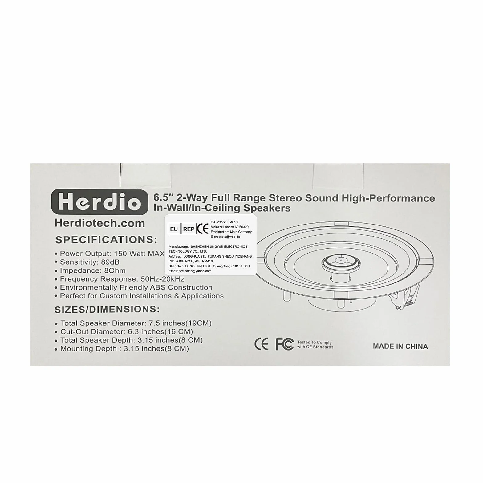 Herdio Altavoz de Techo 6,5 Pulgadas, Sistema de Altavoces Integrado para Cocina, Dormitorio