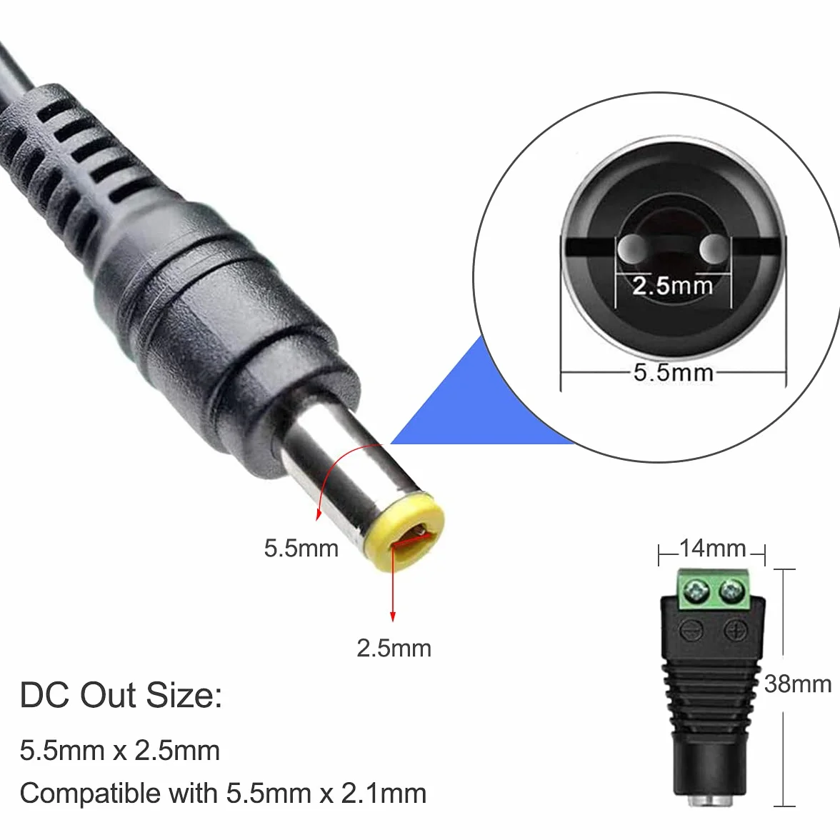 12V 4A Adaptador de Corriente Transformador 48W Fuente de alimentación 5.5 x 2.1/2.5 mm para CCTV, Cámara, Enrutador, LED Tira de luz 5050 2835