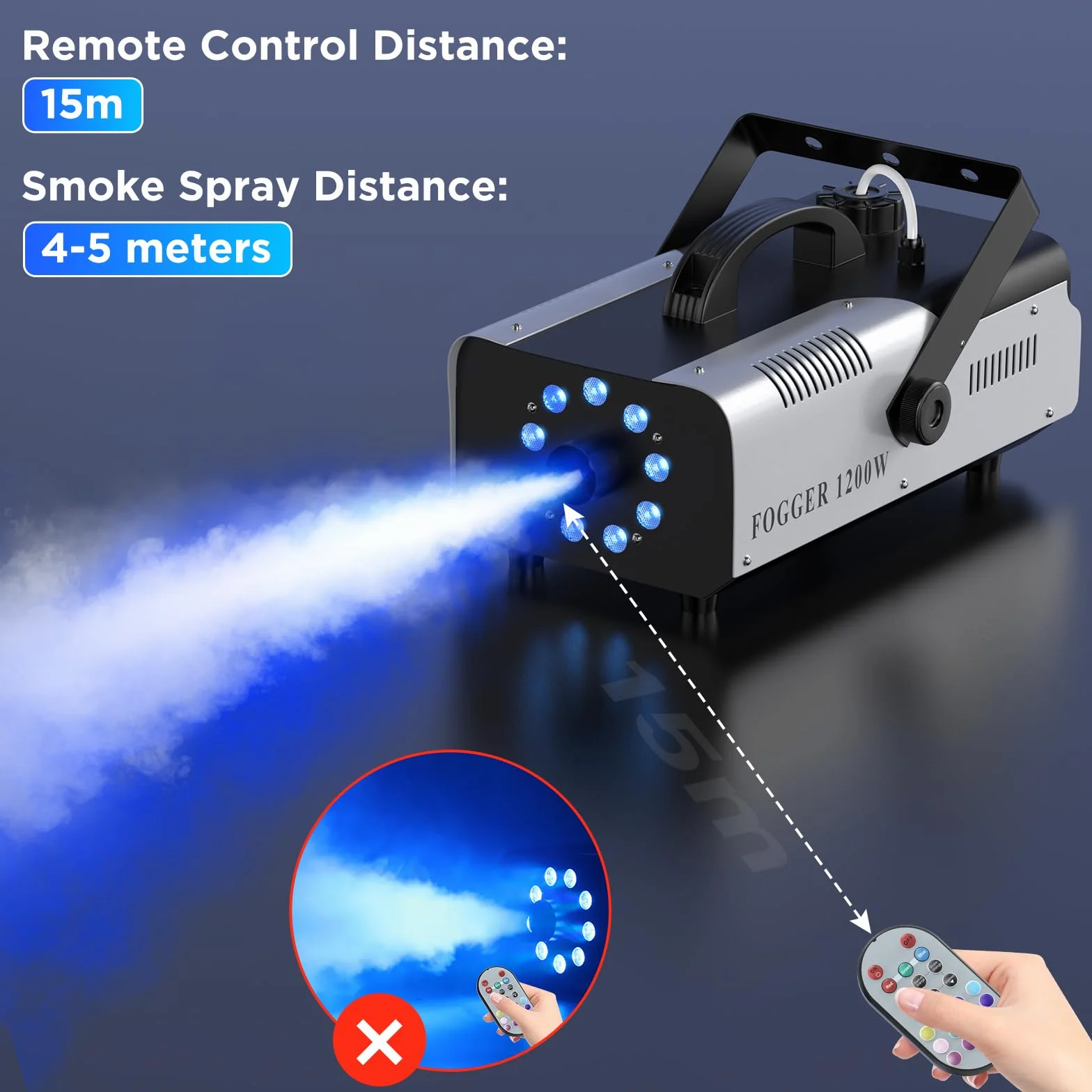 Máquina de Humo Automática 1200W 9 RGB LED Máquina de Niebla Colores Efectos con Remoto Inalámbrico Portátil Fog Machine para Hogar Fiesta Boda Espectáculo Bar Escenario Halloween Navidad
