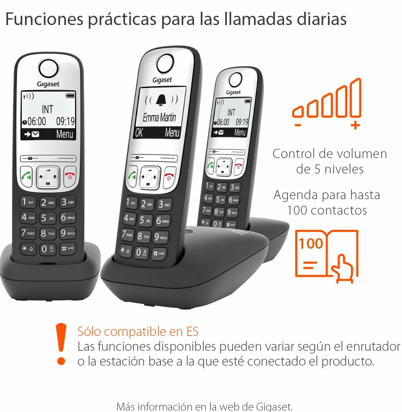 Gigaset A690 Trio Teléfonos DECT Inalámbrico Pantalla Gráfica Blanco y Negro Iluminada Gran Autonomía Negro