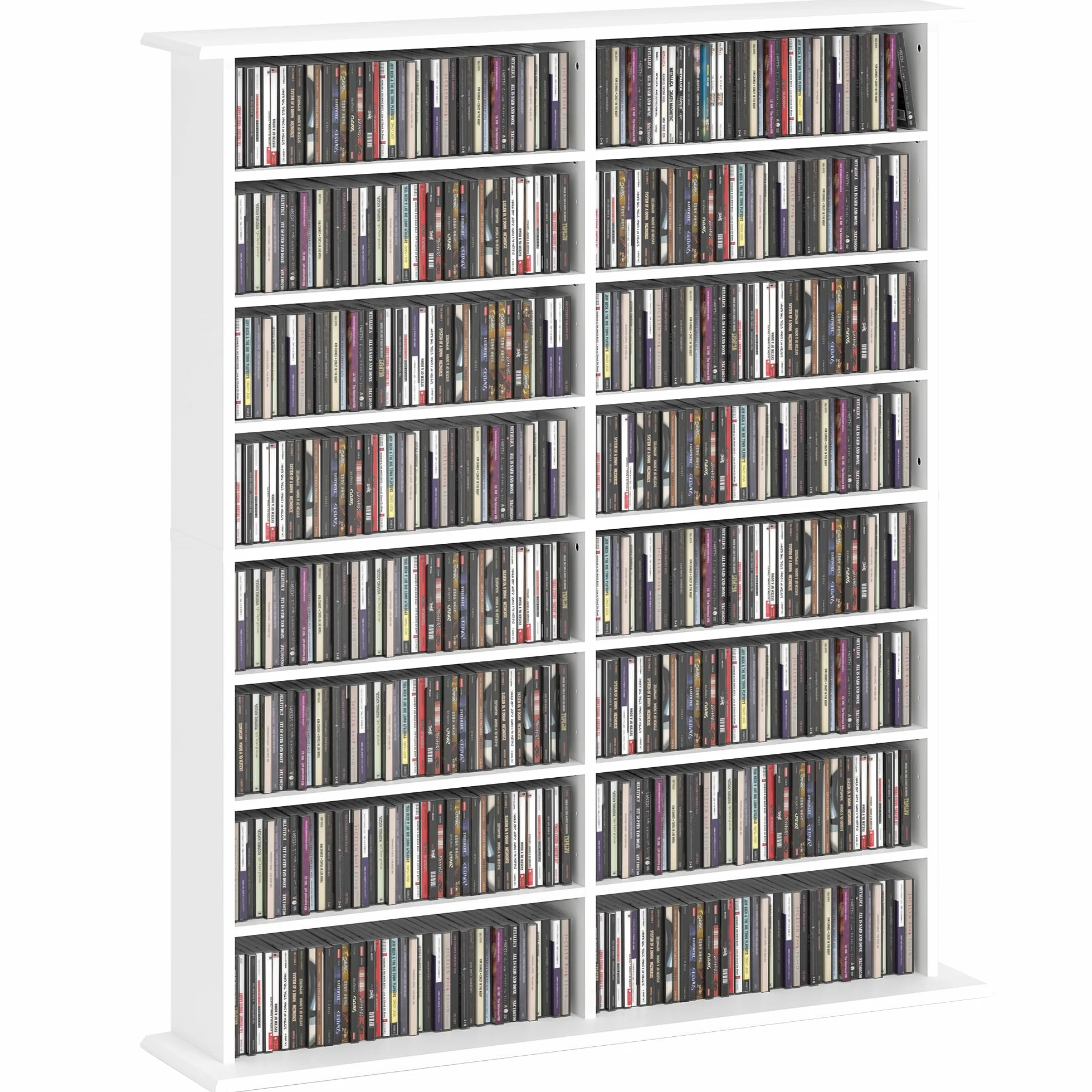 Unidad de Almacenamiento de CD y DVD HOMCOM, Unidad de Almacenamiento Multimedia con 16 Compartimentos y 12 estantes Ajustables, Capacidad máx. 720 CD/396 DVD y BLU-Ray, 106,5 x 24 x 123,7 cm, Blanco