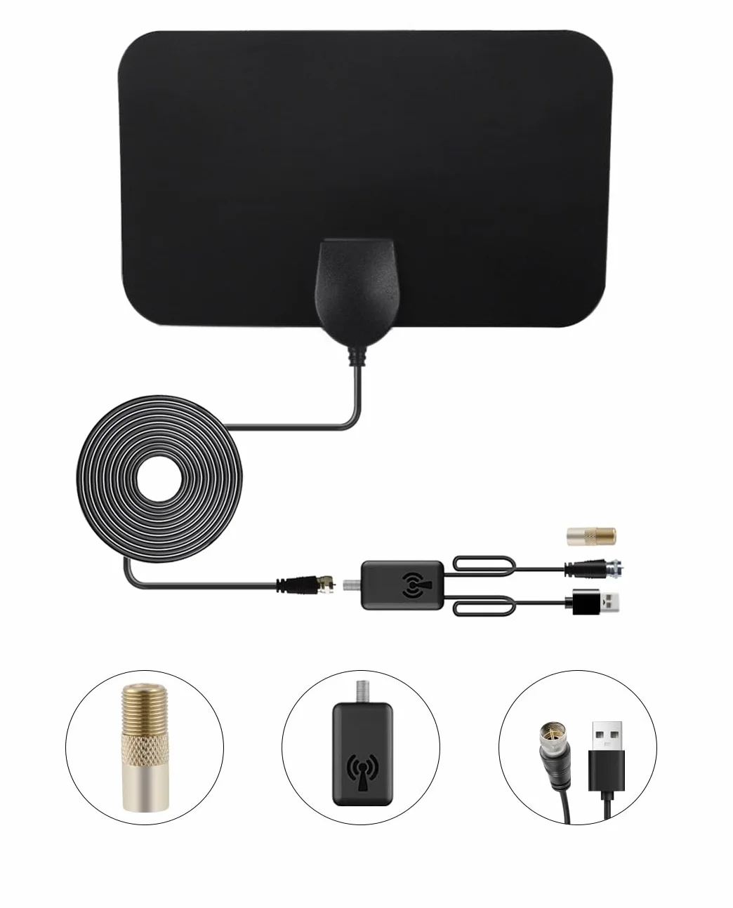 Vecys HDTV Antena Digital HD DVB-T2 Interior Montada en Pared Mini Smart TV 80 Millas RG174 Cable Coaxial 3m 1080p