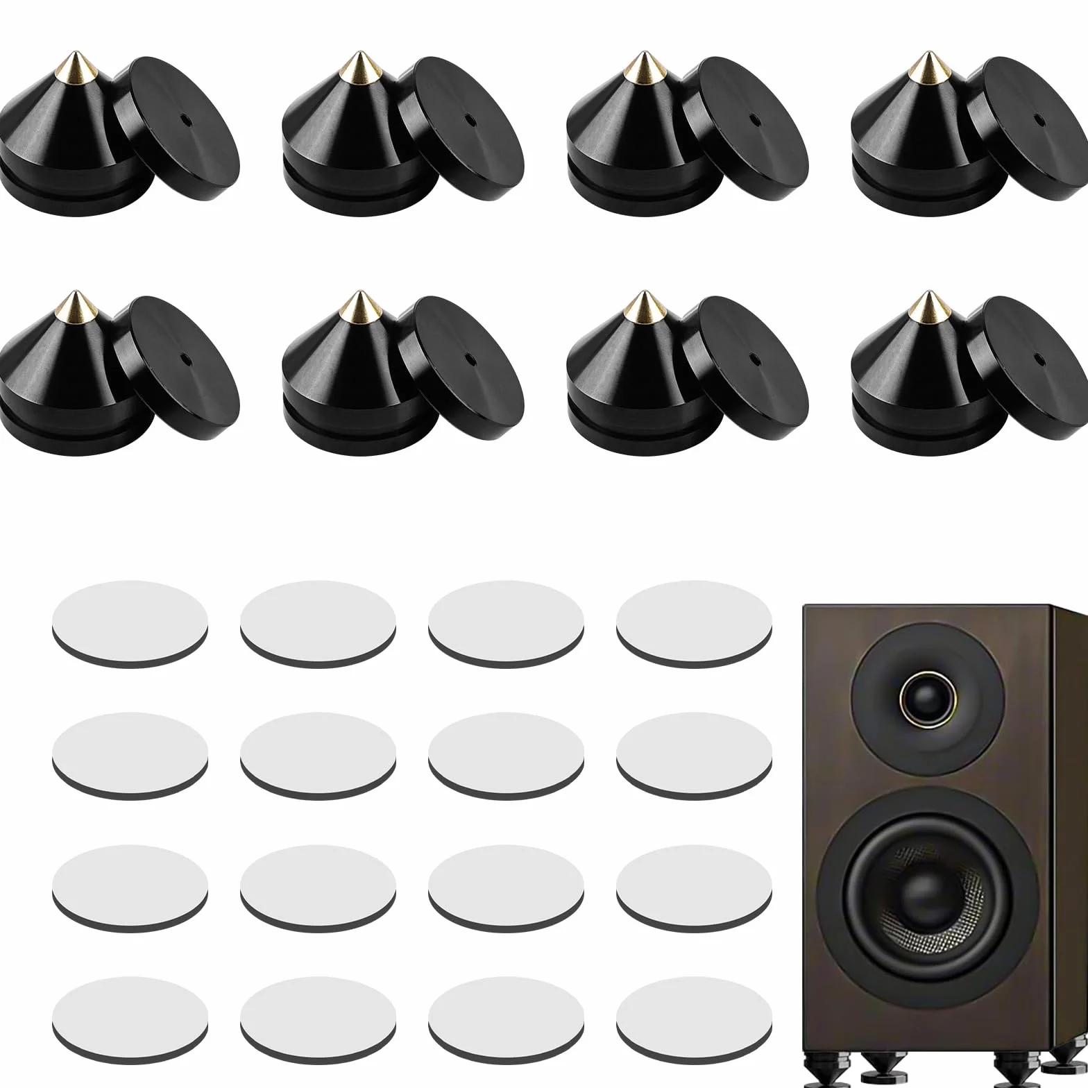 Clavijas de subwoofer de aleación de cobre, 16 tacos antideslizantes, 8 bases para altavoces HiFi