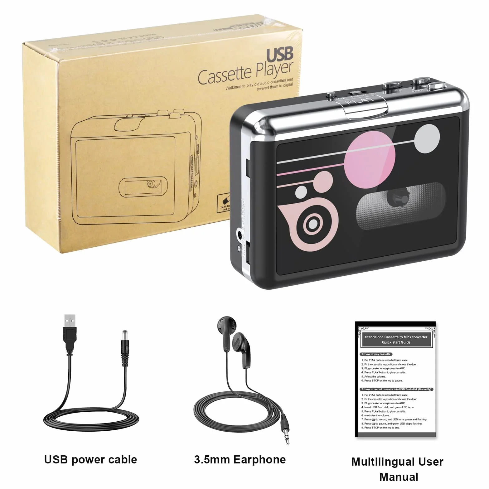 Rybozen Reproductor de Casete USB a MP3 Walkman Convertidor Digital Audio con Auriculares
