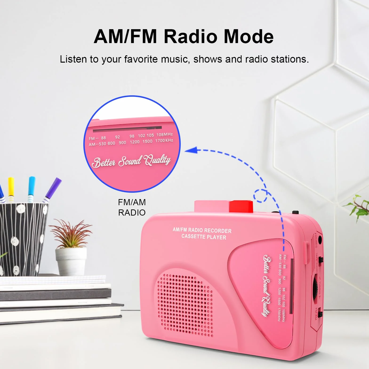 Reproductor de Casete Walkmaner T201, Grabadora Portátil Radio AM/FM, Altavoces Integrados, Rosa